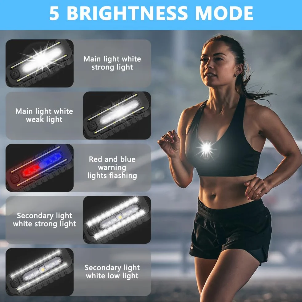 Luz LED con Clip Recargable USB Impermeable 5 Modos Linterna de Ciclismo para Correr
