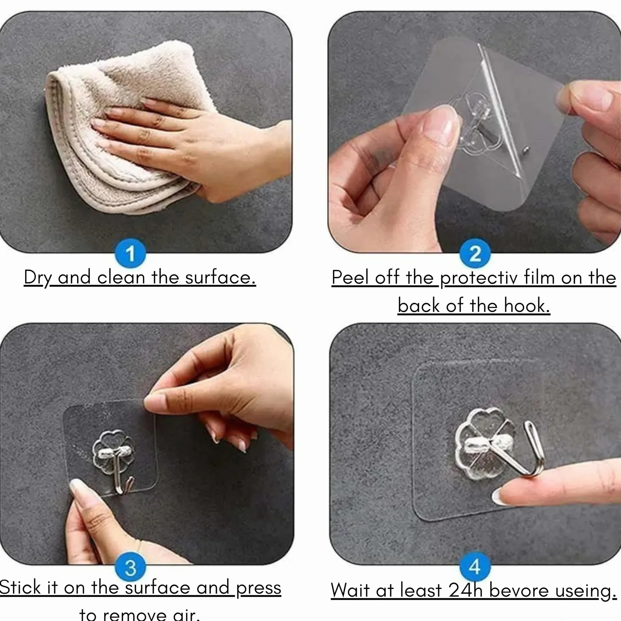 Ganchos Adhesivos Transparentes (35 Unidades) – Potente Fijación, Impermeables – Sin Taladro, para Cocina, Baño y Hogar
