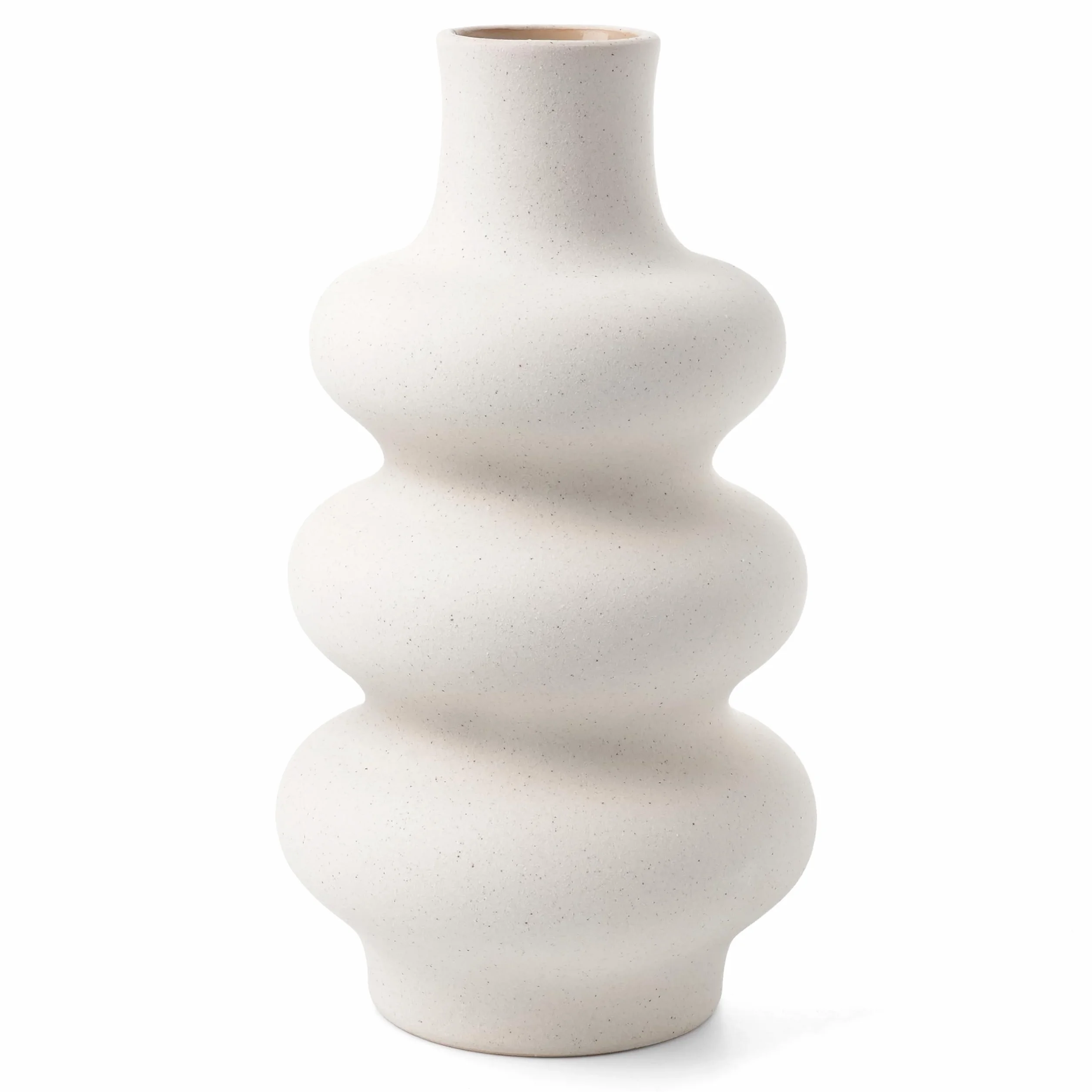 Winter Shore Jarron Ceramica Beige - Jarron Decorativos Modernos de 25 cm con Diseño de Donut Redondo - Jarrón Flores Secas, Pampas, Ramo Fresco para Oficina, Cenas, Centros de Mesa, Fiestas, Bodas