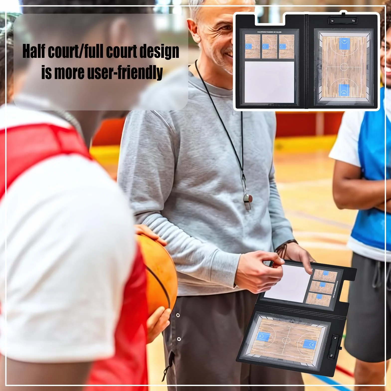 Pizarra para entrenadores de baloncesto con diagrama de cancha preimpreso portapapeles doble cara