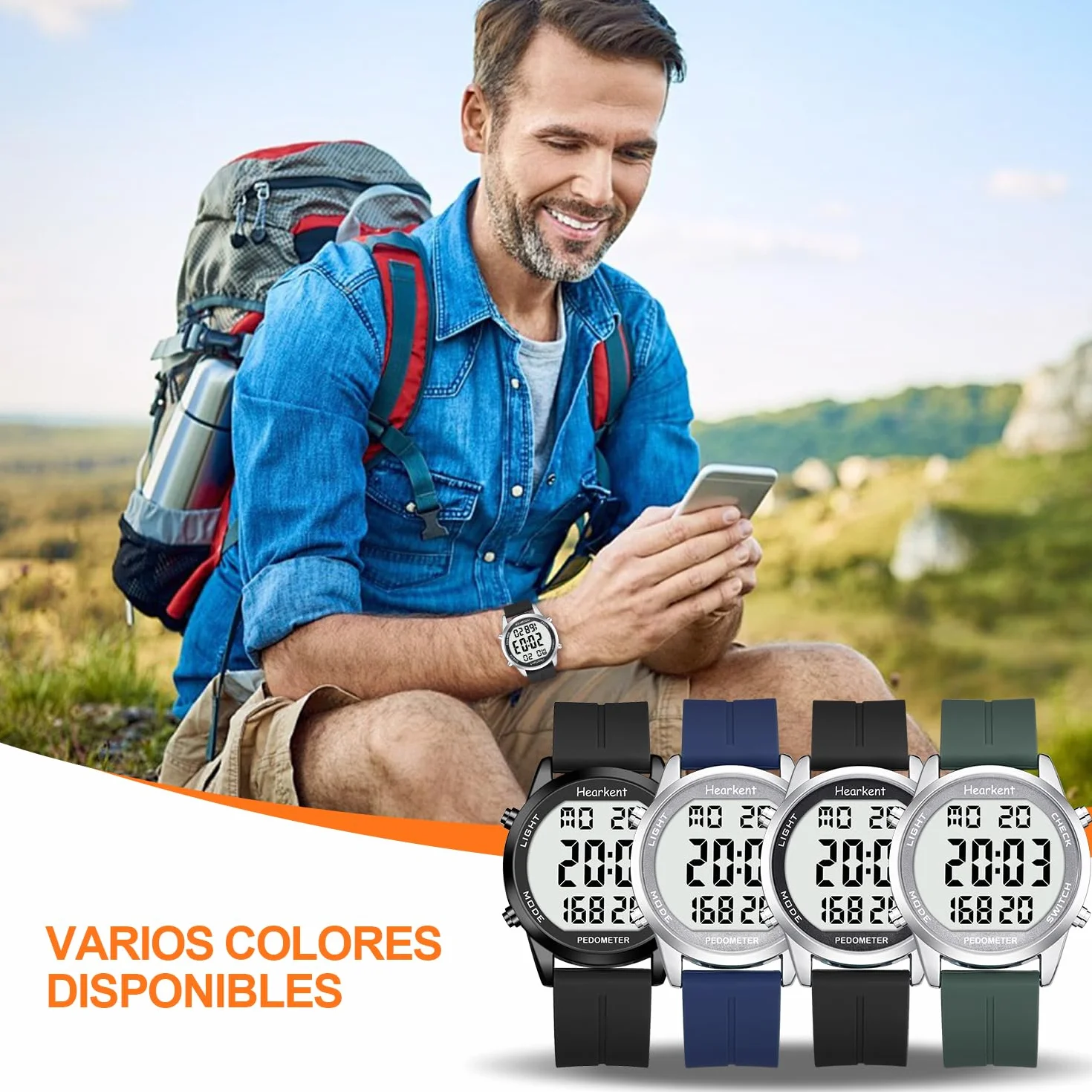 Hearkent Podometro Reloj para Caminar para Senior Sin Bluetooth No Requiere App con Contador de Pasos Calorias y Numeros LCD Grandes