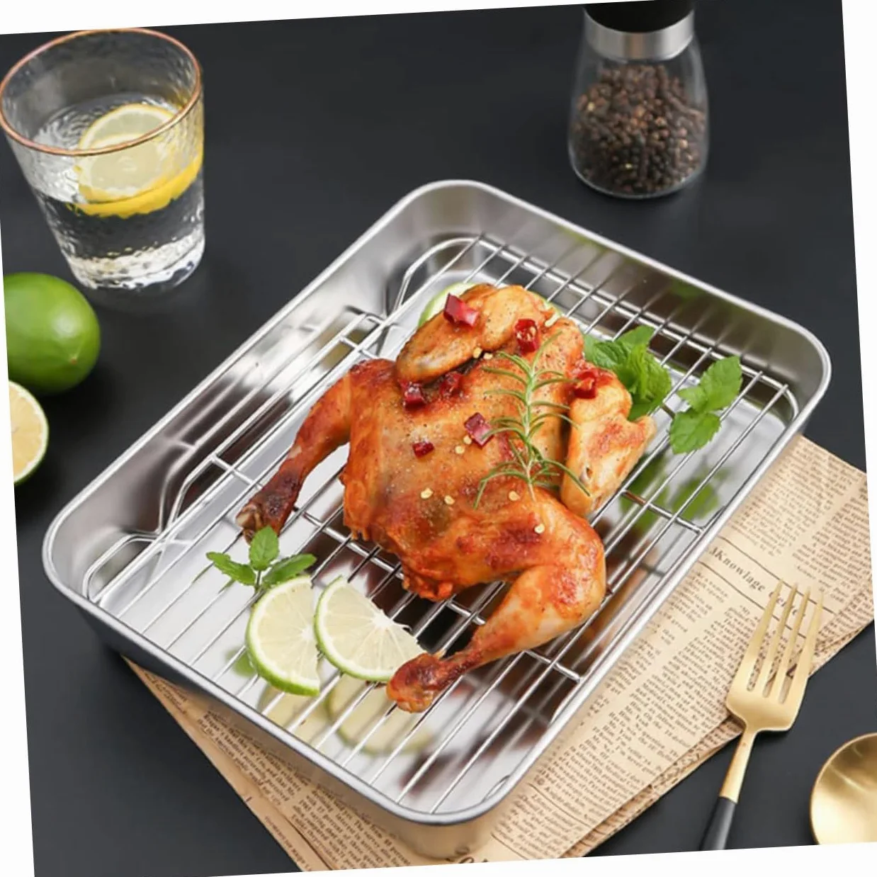 Gatuida 2juegos Bandejas Para Hornear Con Rejilla Para Enfriar Bandejas De Acero Inoxidable Para Hornear Pan Para Con Rejilla Para Cocinar El Horno