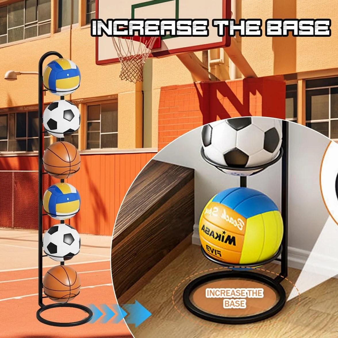 Soporte para Balones de Metal, Estante de Almacenamiento para Baloncesto, Fútbol y Voleibol