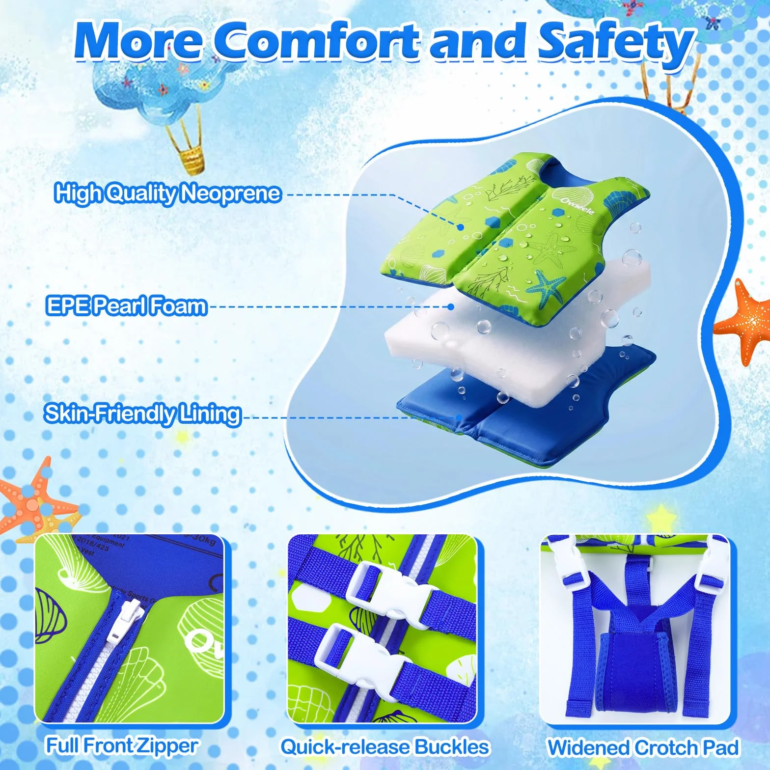 Chaleco de Natación para Niños, Chaleco Flotador de Neopreno con Correa de Seguridad Ajustable, Ayuda de Flotación de Secado Rápido de Flotabilidad Fuerte para Aprender a Nadar para 2-9 Años/15-35Kg
