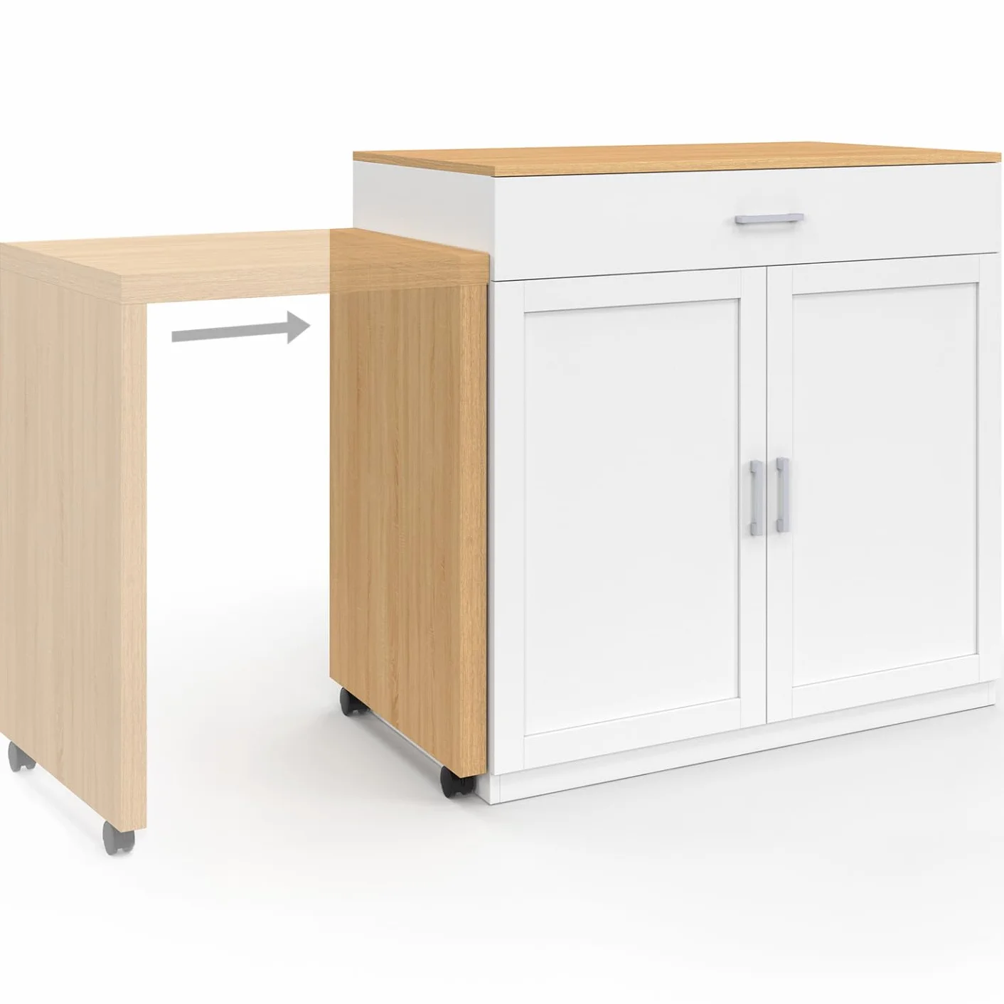 IDMarket - Isla Central VITO 94-155 cm Madera Blanca con Mesa de Comedor Extensible Integrada estilo Haya