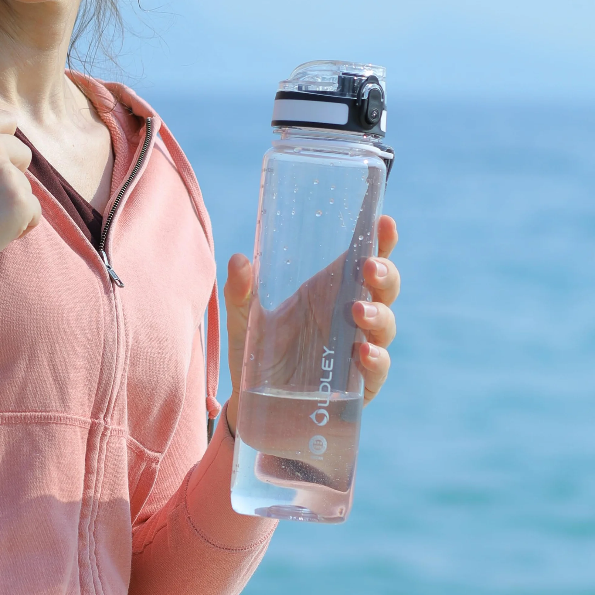 OLDLEY Botella de Agua Deportiva 1000 ml con Marcas de Tiempo, Sin BPA, Prueba Fugas