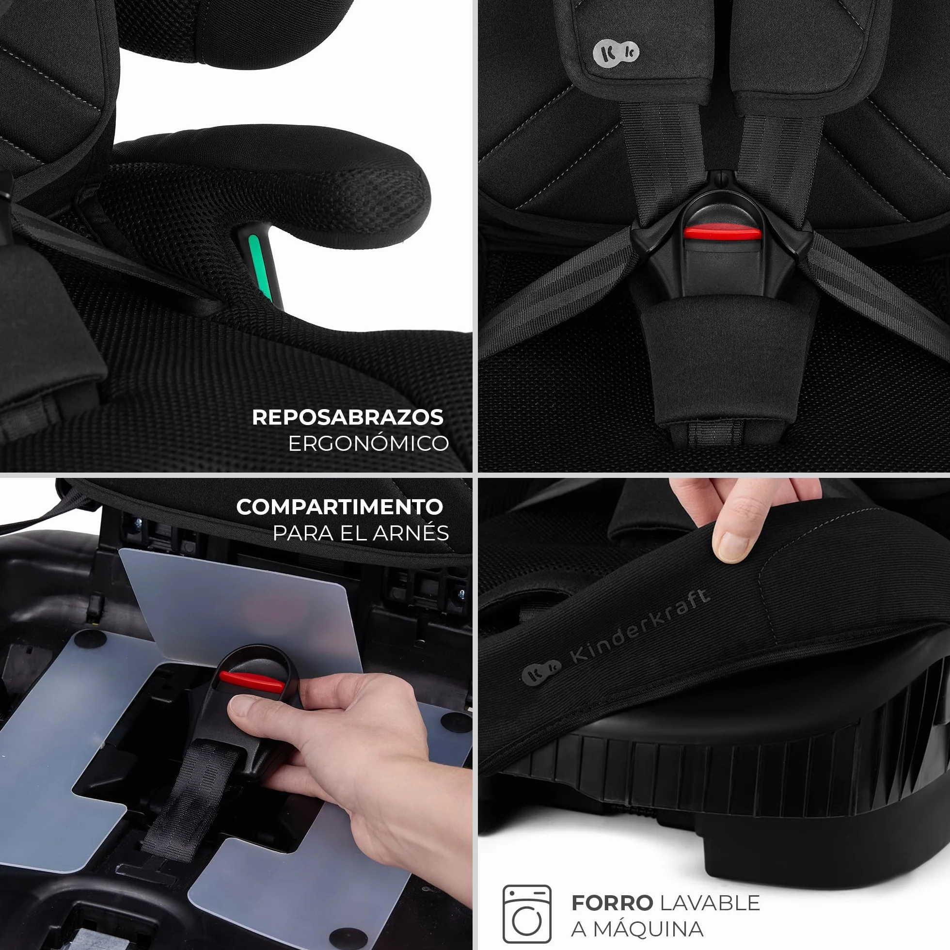 Kinderkraft FIX2GO Silla infantil i-size, 76-150 cm, base Isofix, Top Tether, sensores electrónicos, hasta aprox. 12 años, sistemas de seguridad, tapizados premium, reclinables, Negro