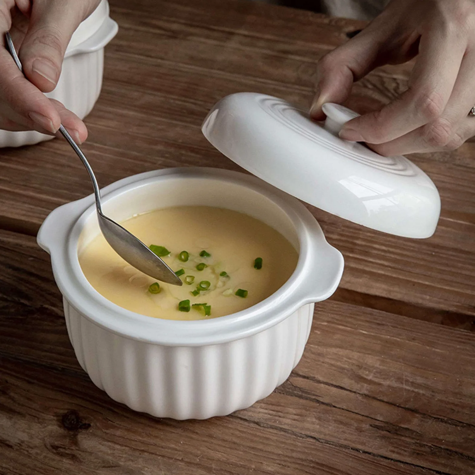 Tazón de Sopa, Tazones de Guiso, Tazas de Caldo, Tazones de Sopa con Asas, Taza de Sopa de Microondas con Tapa, Tazones de Sopa de Cebolla Francesa-Blanco-15x11x10cm, 450ml (Color : White, Size : 15