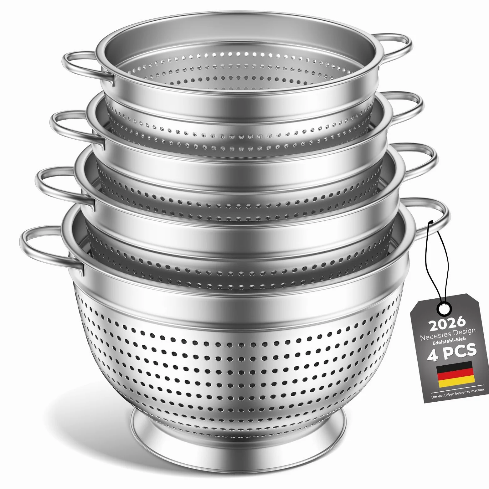 Juego de 3 coladores coladores de acero inoxidable, colador de cocina, colador de pasta de 20/24/26 cm, colador de cocina de metal con asa, colador de malla fina para lavar pasta, verduras, frutas y
