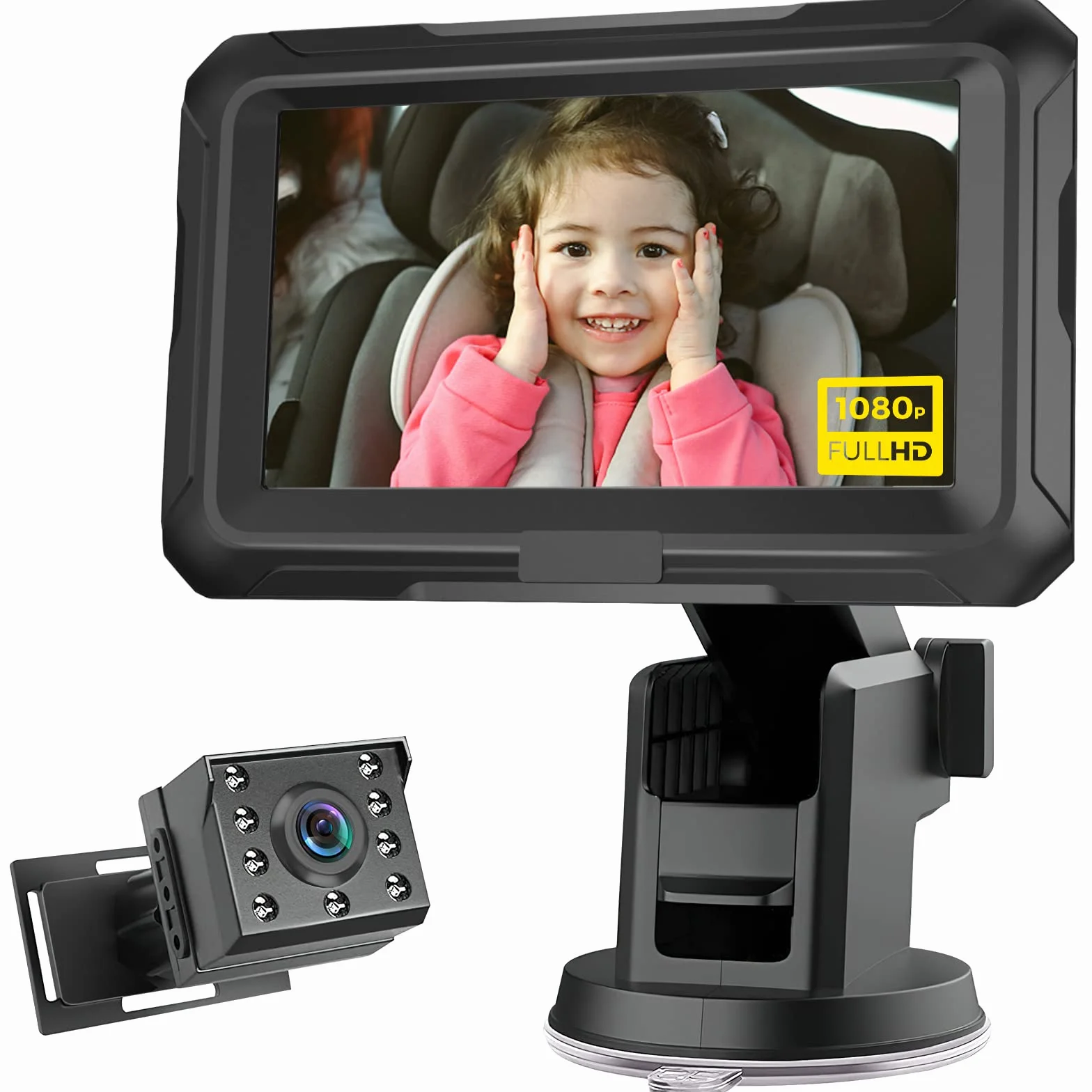 Zacro Cámara Bebé Asiento Trasero HD 1080P - Espejo Retrovisor Bebé Coche Pantalla 4.3'' - Monitores de Bebé para Coche con Función de Visión Nocturna, Ángulo de Visión Amplio