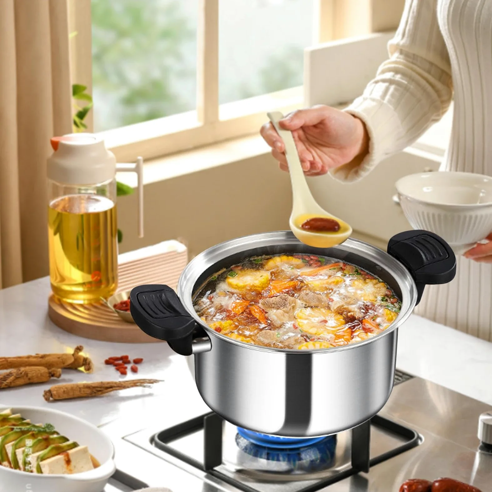 Olla A Presión Cocedor al Vapor a Presión | Cacerola Para Hervir Y Cocer Al Vapor Para Cocina Comedor Restaurante y Sopas de Cereales