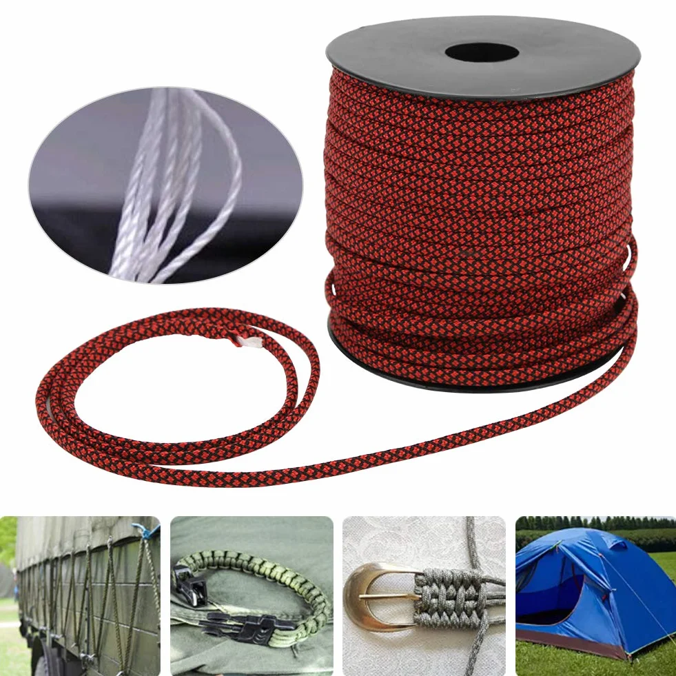 Rollo de 7 Core Paracord 50M 4mm Grueso para Camping Tejer Pulsera (Rojo)
