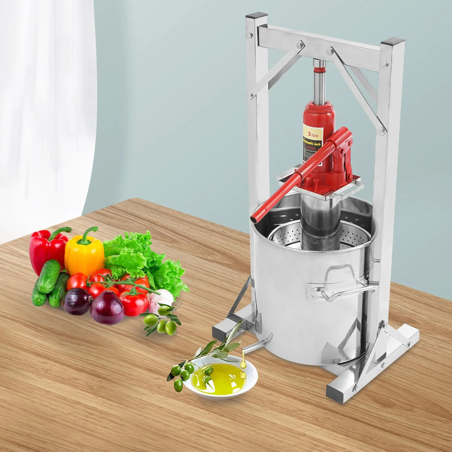 Prensa de frutas de acero inoxidable hidráulica, prensa de frutas 12L, prensa de vino para jugo, sidra, vino, aceite de oliva, capacidad de carga máxima 3T