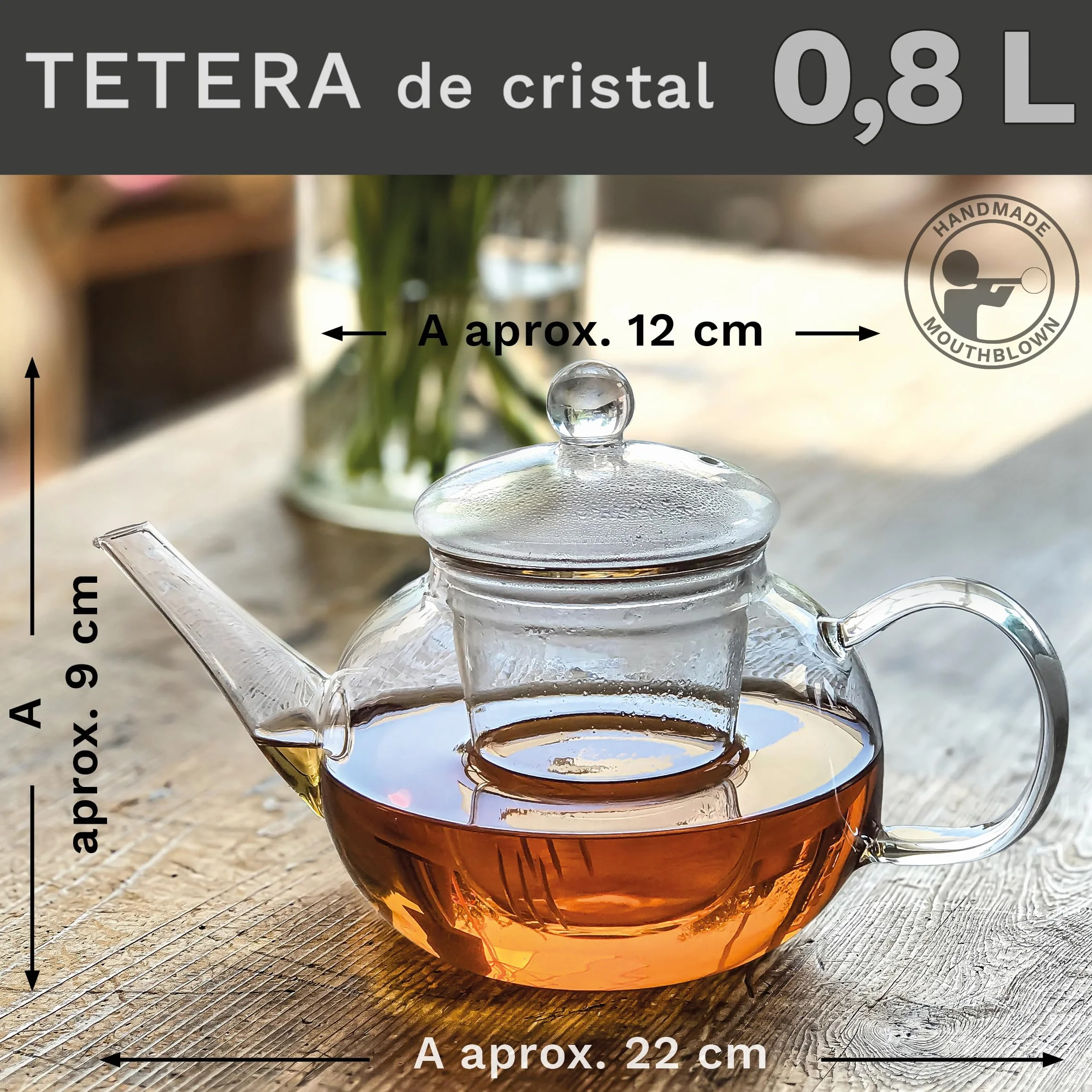 Creano Tetera de Vidrio Clásica 800ml con Filtro de Vidrio y Tapa de Cristal – Diseño Integral de Vidrio para una Infusión Pura y Natural