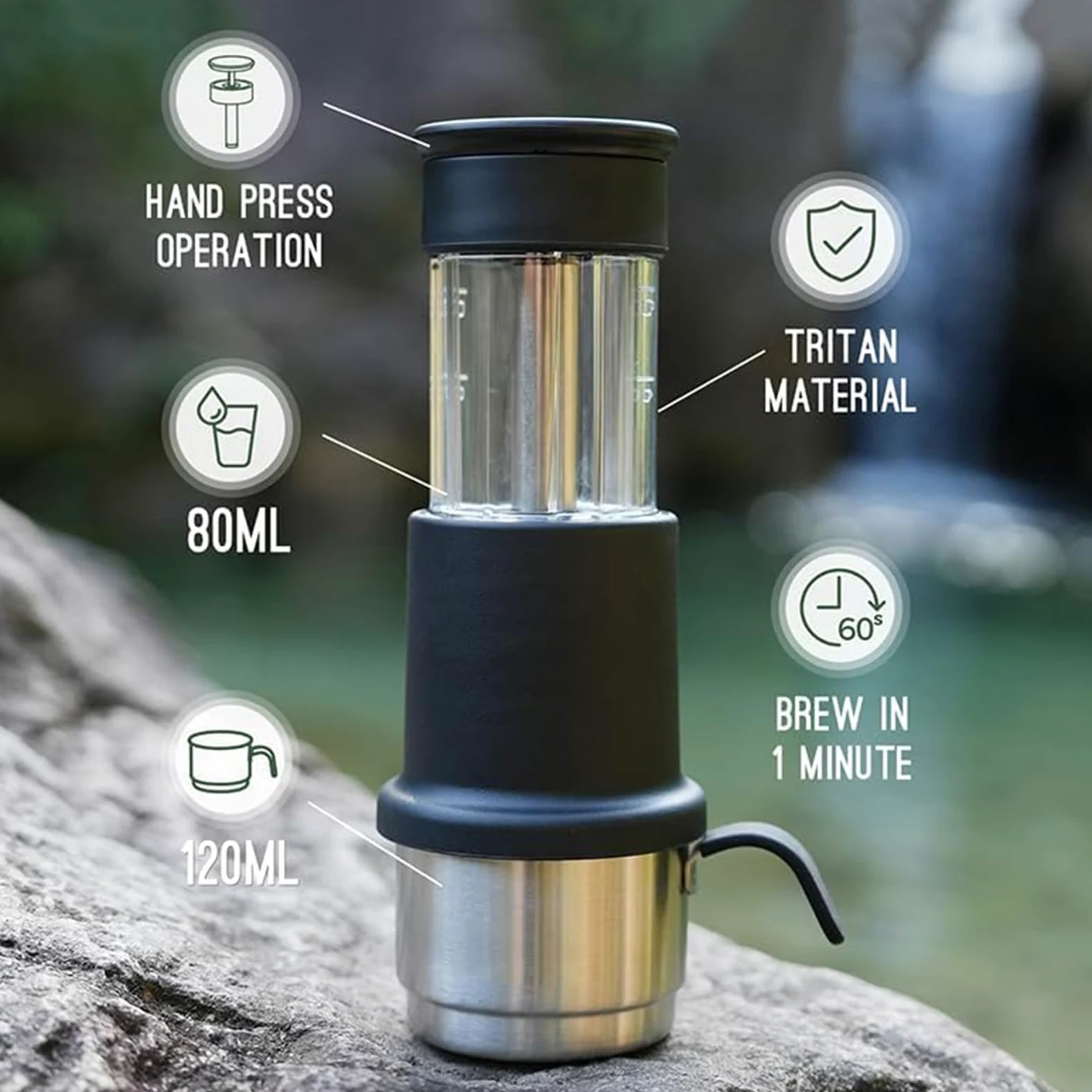 Máquina de café expreso portátil,Cafetera Portátil Cápsula de Espresso 3 en 1, Operación Manual, Mini Cafetera de 10-15 Bares, Máquina Café pequeña para Viajes, Camping