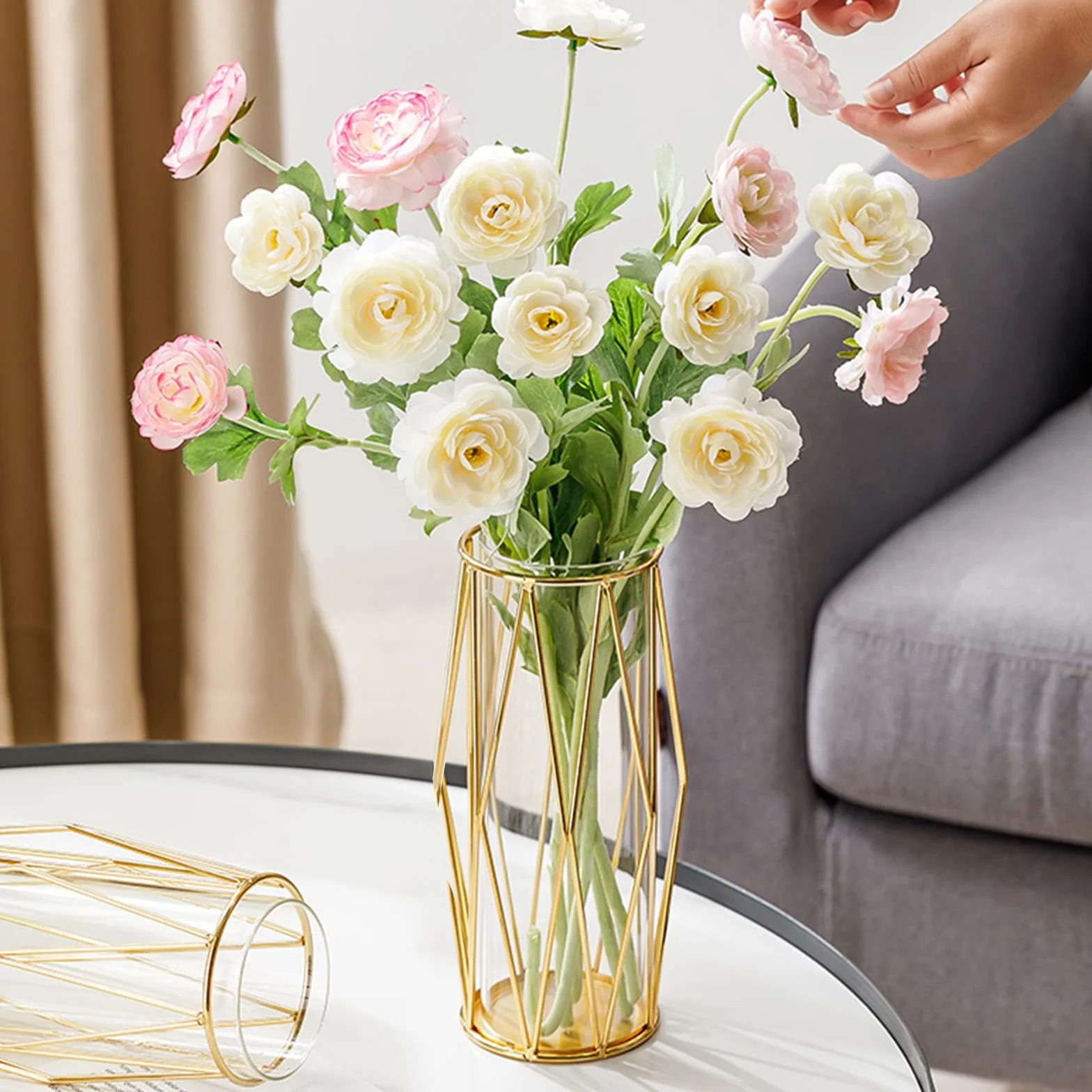 Jarrones Decorativos Modernos con Soporte Metálico Geométrico, Terrario Cristalino, Florero de Vidrio para Plantas Hidropónicas y Flores, Centro de Mesa para Bodas y Decoración de Interiores