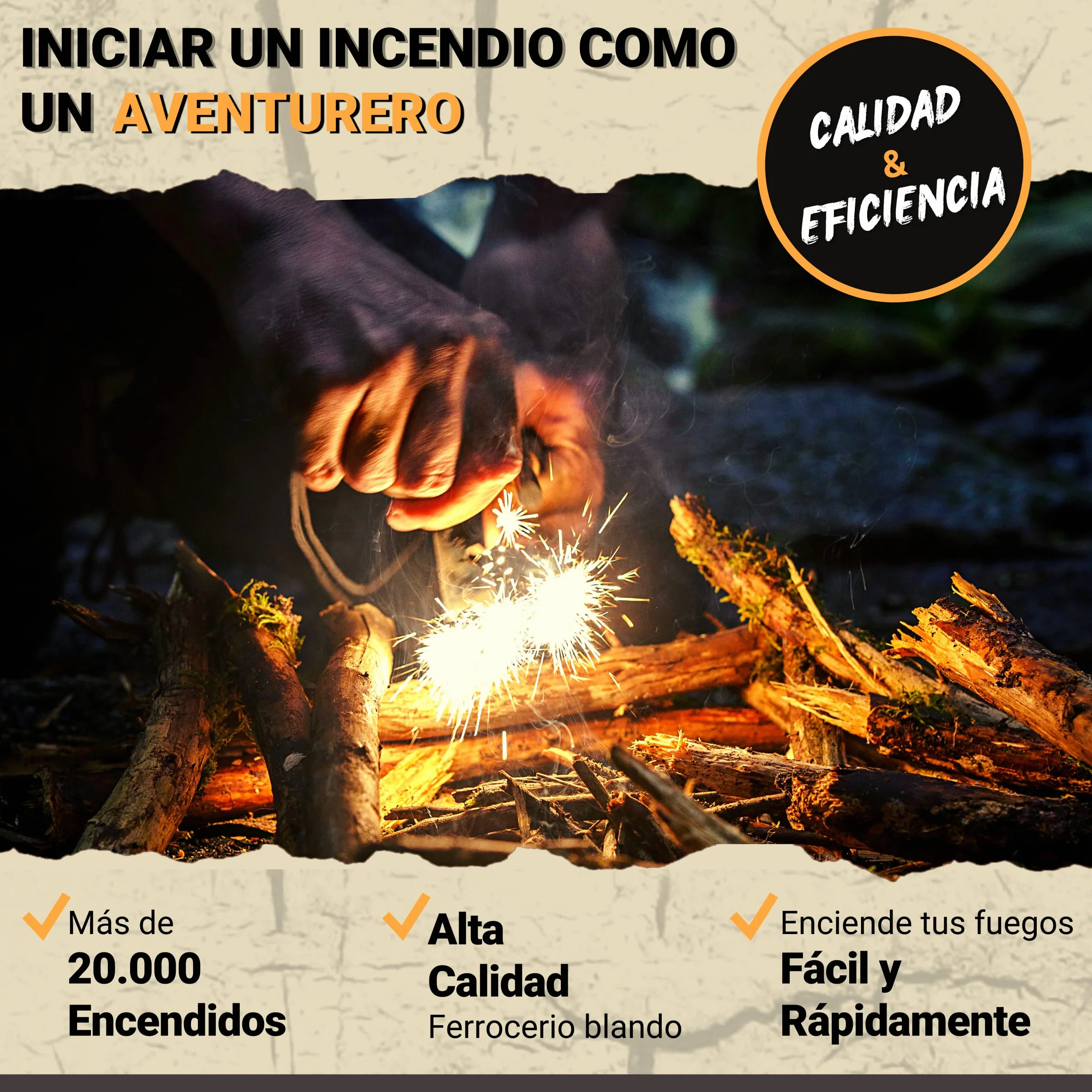 Pedernal Supervivencia Piedra de Fuego XXL Ferrocerio 12mm 20 000 usos Camping Bushcraft