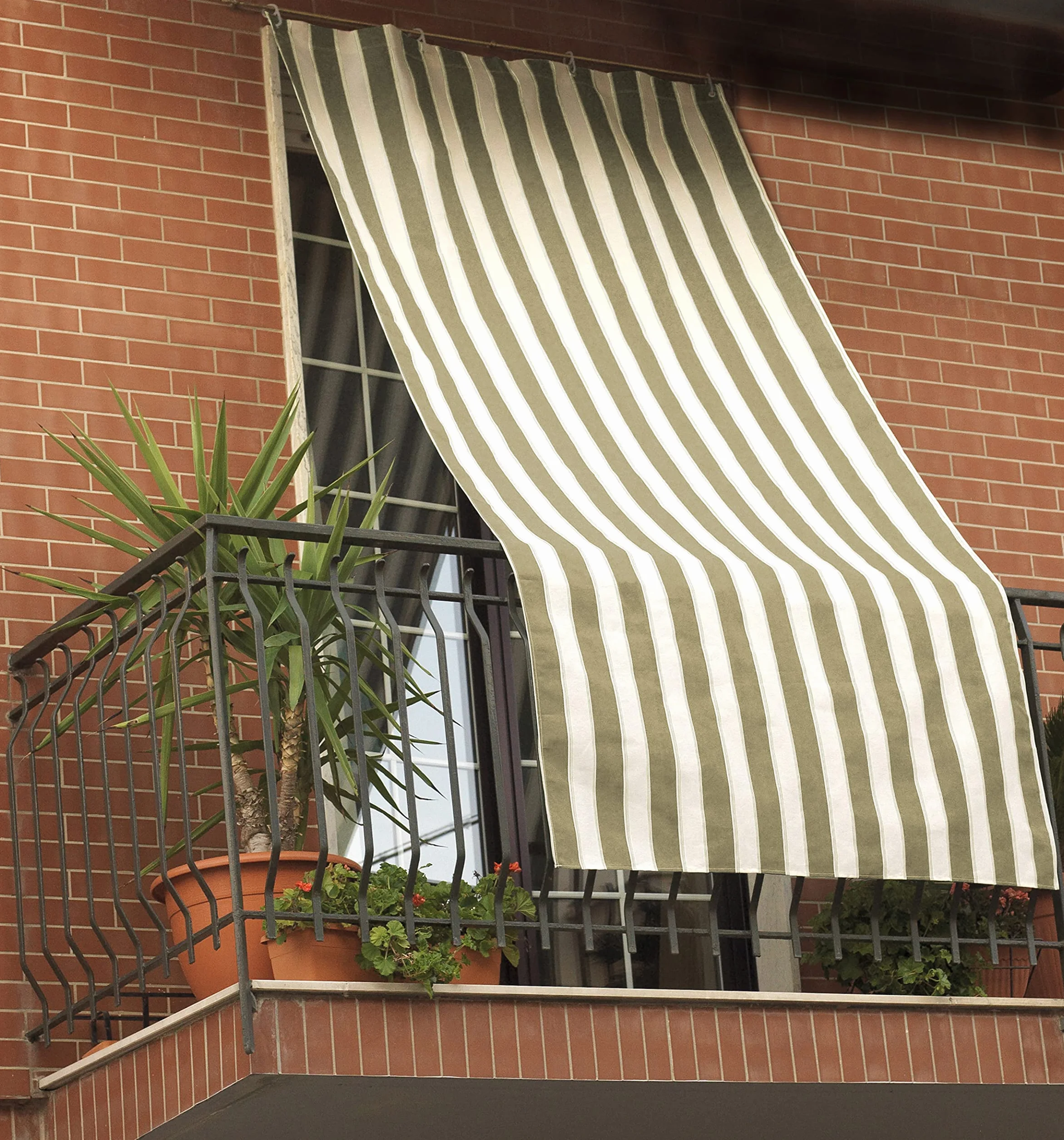 Toldo de Rayas Pardo 150 x 290 cm con Ojales y Ganchos para Exterior