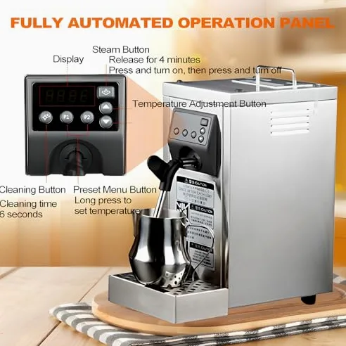 Genérico 1450W Electric Milk Frother Steamer, 800ML Tank & 500ML Jug, Auto Clean, Adjustable Nozzle, Stainless Steel Foam Maker for Cafe, Barista Coffee, Hot Chocolate, Tea Shop Use