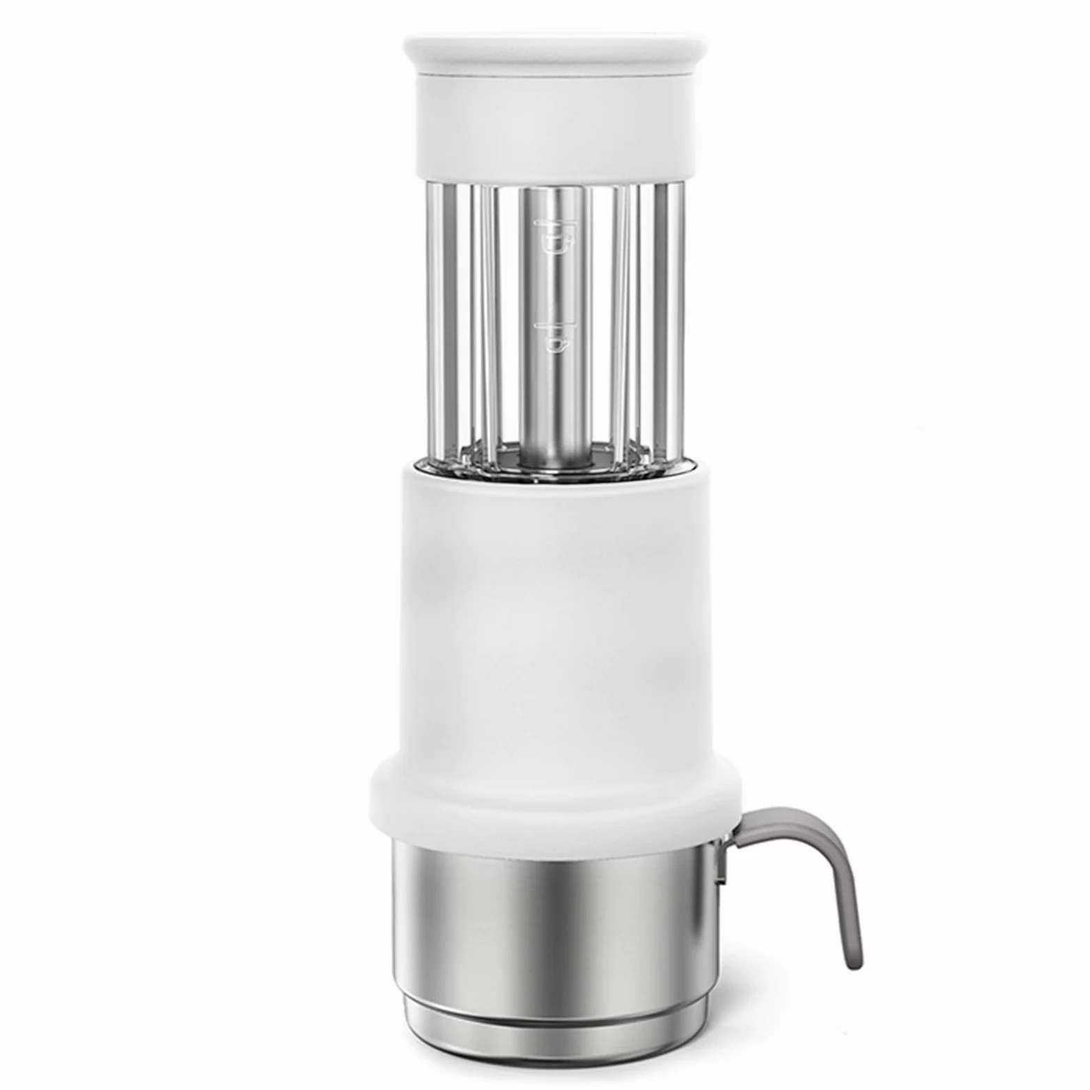 Compacta Prensada a Mano con Tanque de Agua de 80 Ml y Taza 120 Ml, Portátil para Caminatas y Viajes, Prensa Manual para un Auténtico Sabor a (Blanca)