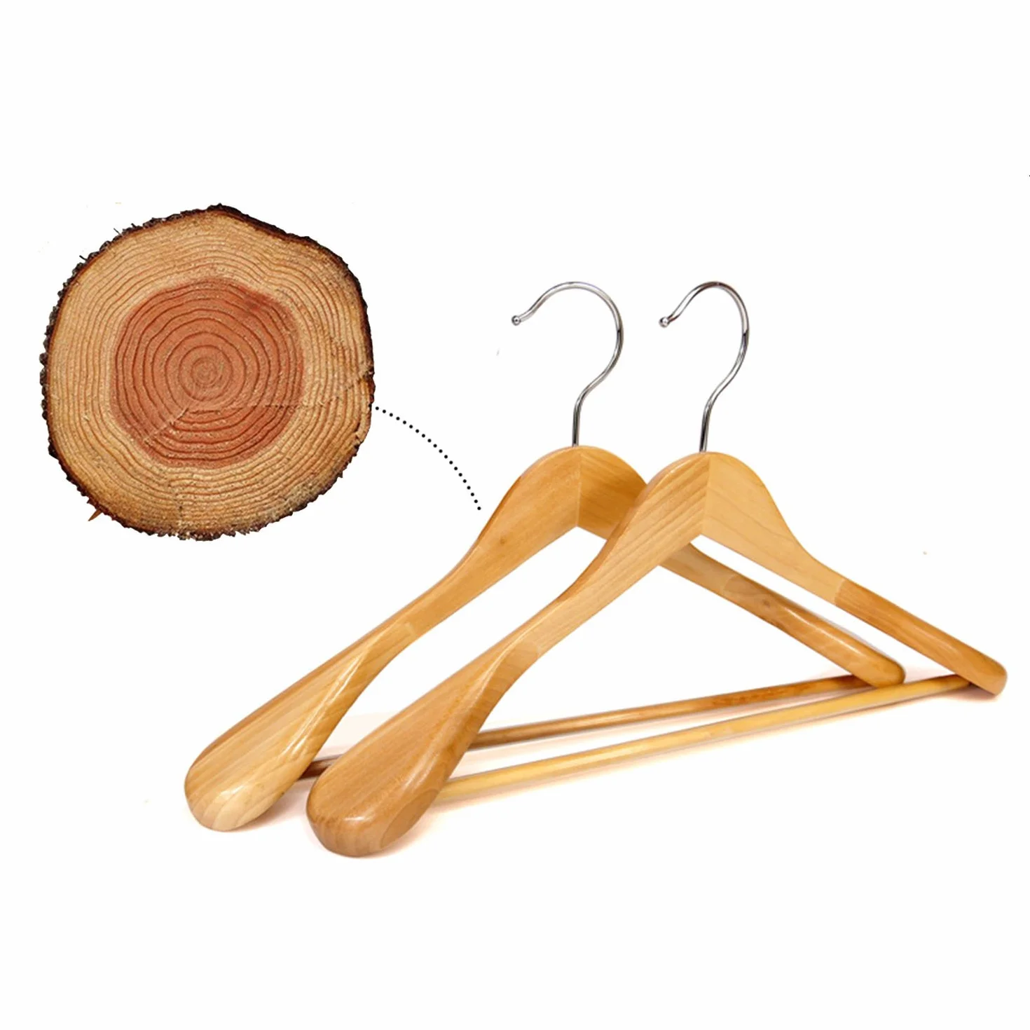6 Perchas de Madera Con Barra de Pantalones Antideslizante - Naturaleza Perchas Para Abrigos, Trajes (Hombros Extra Anchos)