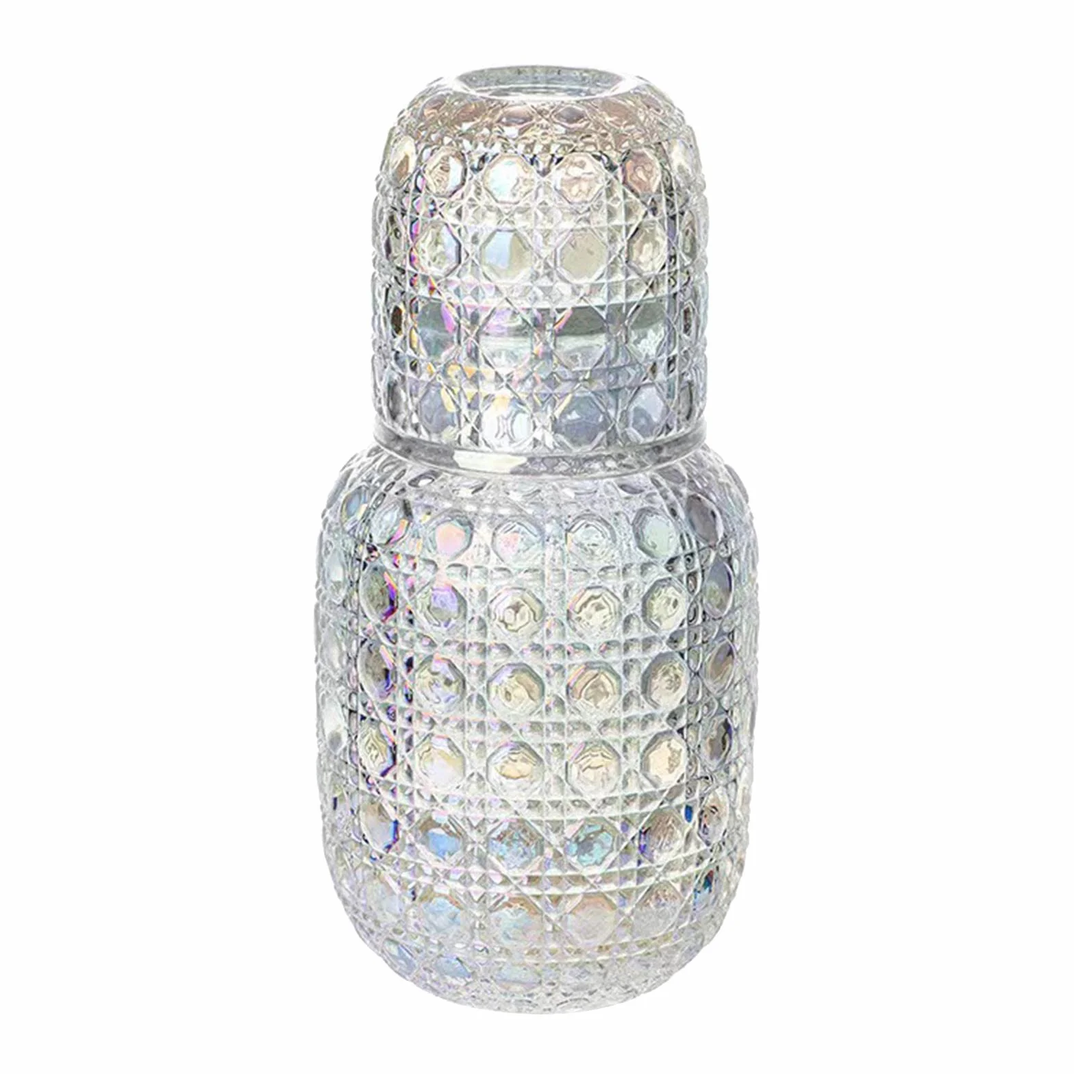 Jarra de Agua con Vaso Juego de Carafe Taza Estilo Clásico Vidrio Grueso Multifunción para Dormitorio Baño Comedor Regalo, Multicolor, Individual