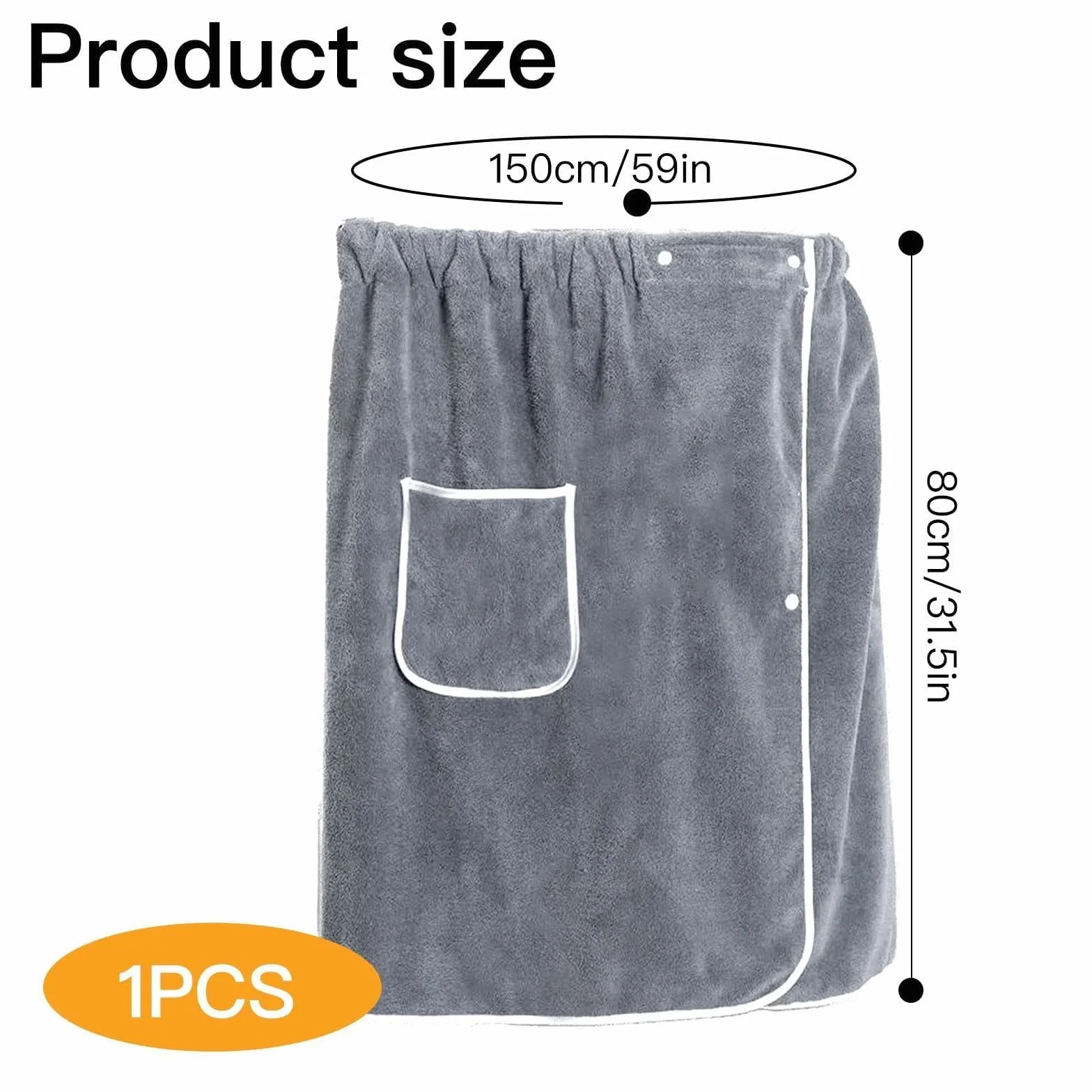 Kilt de Sauna para Hombre con Bolsillo, Toalla de Baño Elástica y Ajustable con Botones, 65 x 140 cm - Suave Felpa para SPA, Gimnasio, Ducha, Playa y Hogar, Color Gris