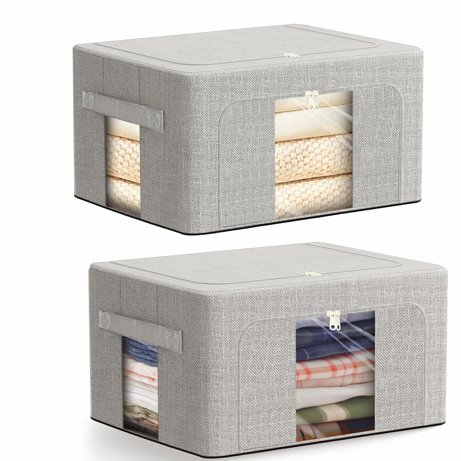 AIOR 2pcs Bolsa de Almacenamiento de Ropa con Estructura Metálica Plegable, 24L Tela Oxford Cajas de Almacenaje Ropa, Organizador Guardar para Juguetes Mantas