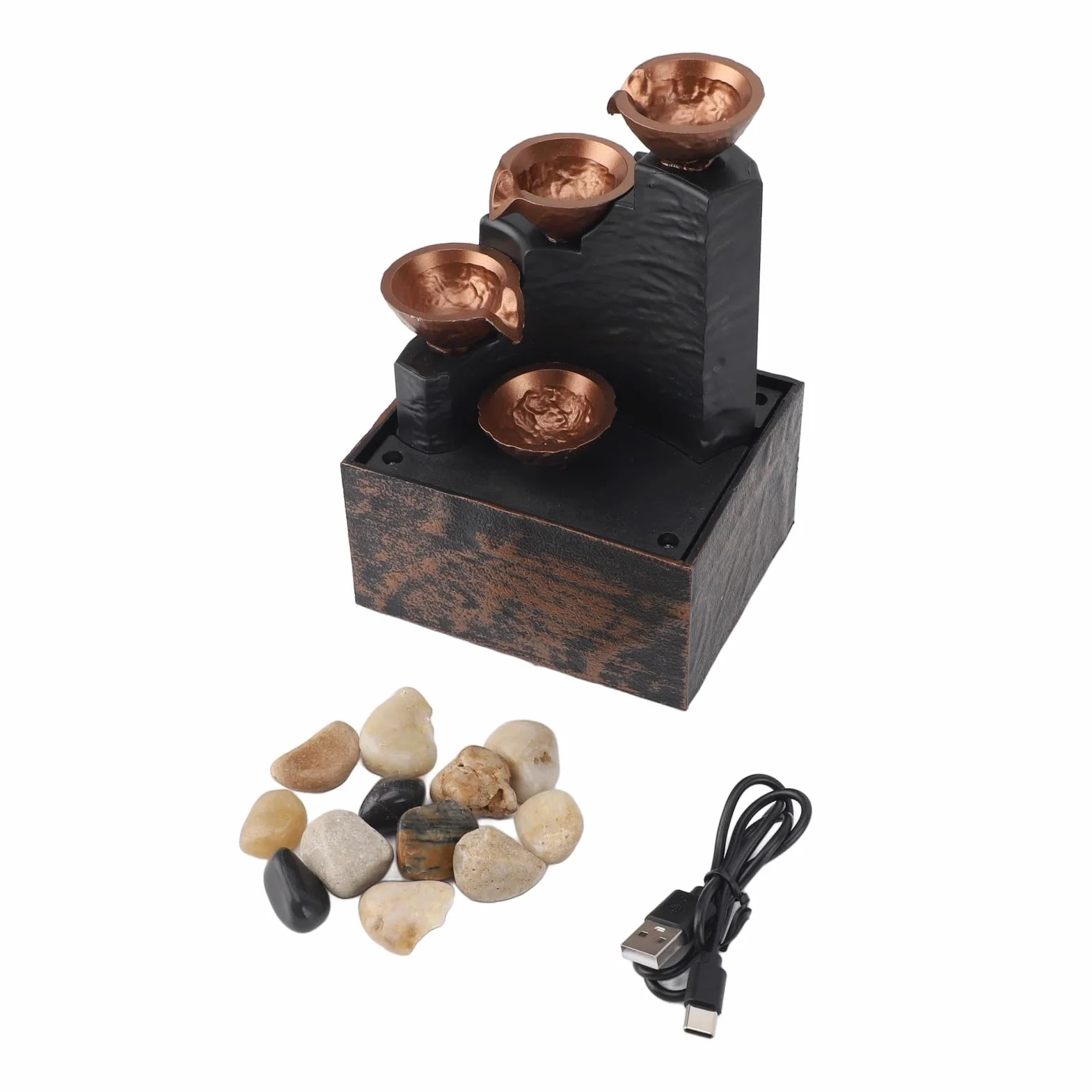 Qcwwy Mini Fuente de Agua USB, Luz LED de Relajación de Sonido Relajante, Decoración de Mesa Interior para Sala de Estar u Oficina, Decoración Diaria de 6,8x4,4x3,6 Pulgadas
