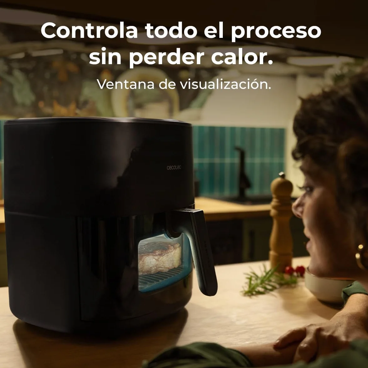 Cecotec Freidora de Aire sin Aceite 6,5L con Doble Resistencia Cecofry&Grill Duoheat 6500 Plus. 2200W, Air Fryer, Grill y Plancha, Pizzas, Ventana Visualización, 12 Menús, Temperatura 40-200°C
