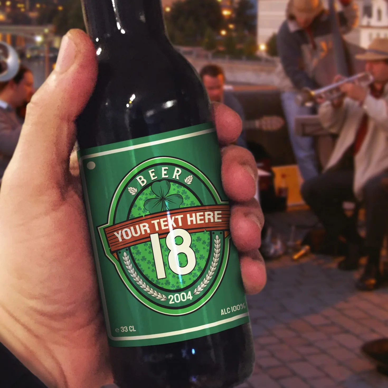 Pack de 6 Etiquetas Personalizadas para Botellas de Cerveza, con Texto y Edad, Pegatinas Pub Irlandés, Resistente al Agua y Hielo, Ideal para Cumpleaños y Fiestas, Tamaño a Elegir: 20cl, 33cl, 1L