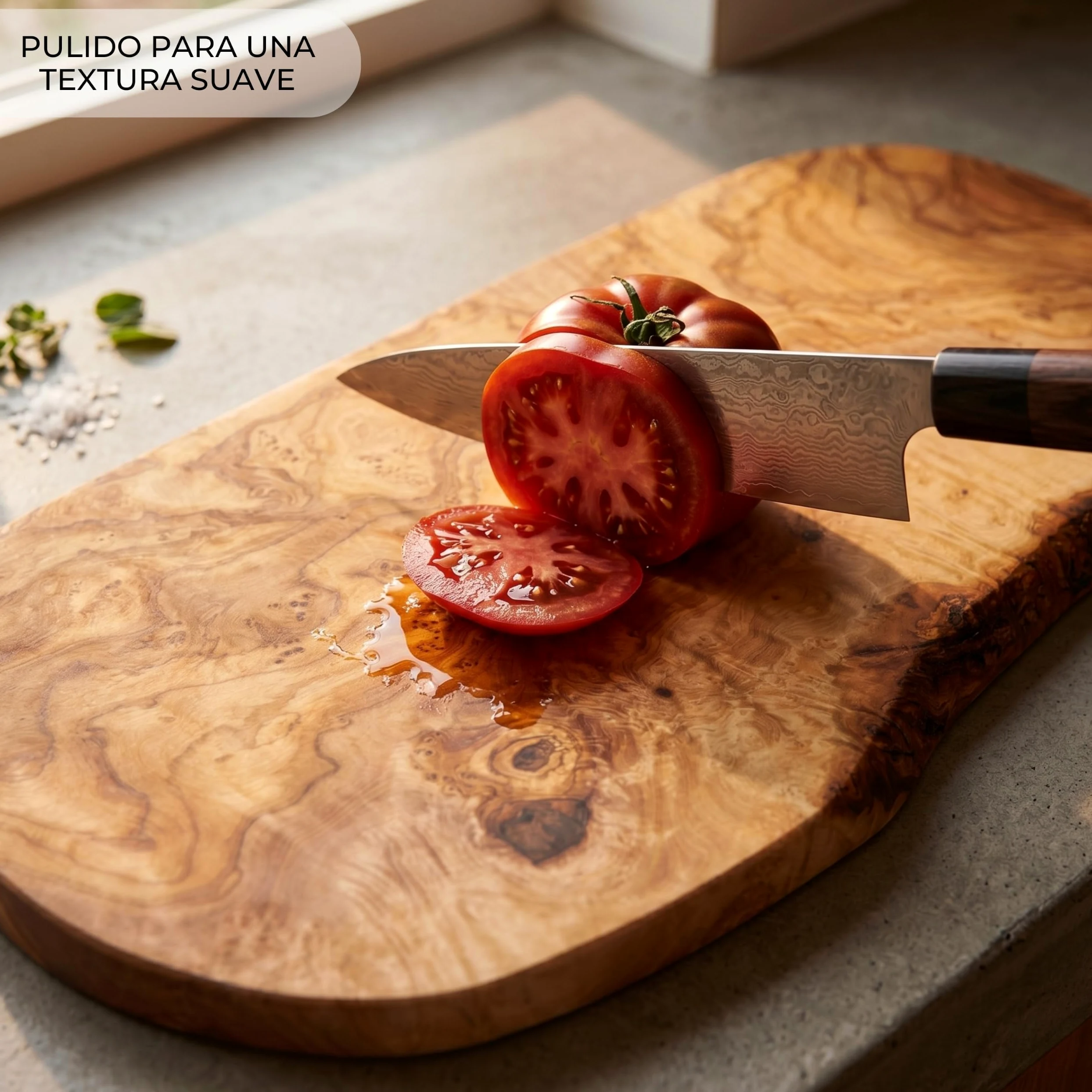 Erreke Tabla de Madera de Olivo Natural para Cortar y Servir, 43 x 21 cm | Tabla Madera Cocina. Reversible y Artesanal para Servir y Picar Quesos Embutidos Pan. Estilo Mediterráneo Rústico. Uso Diario