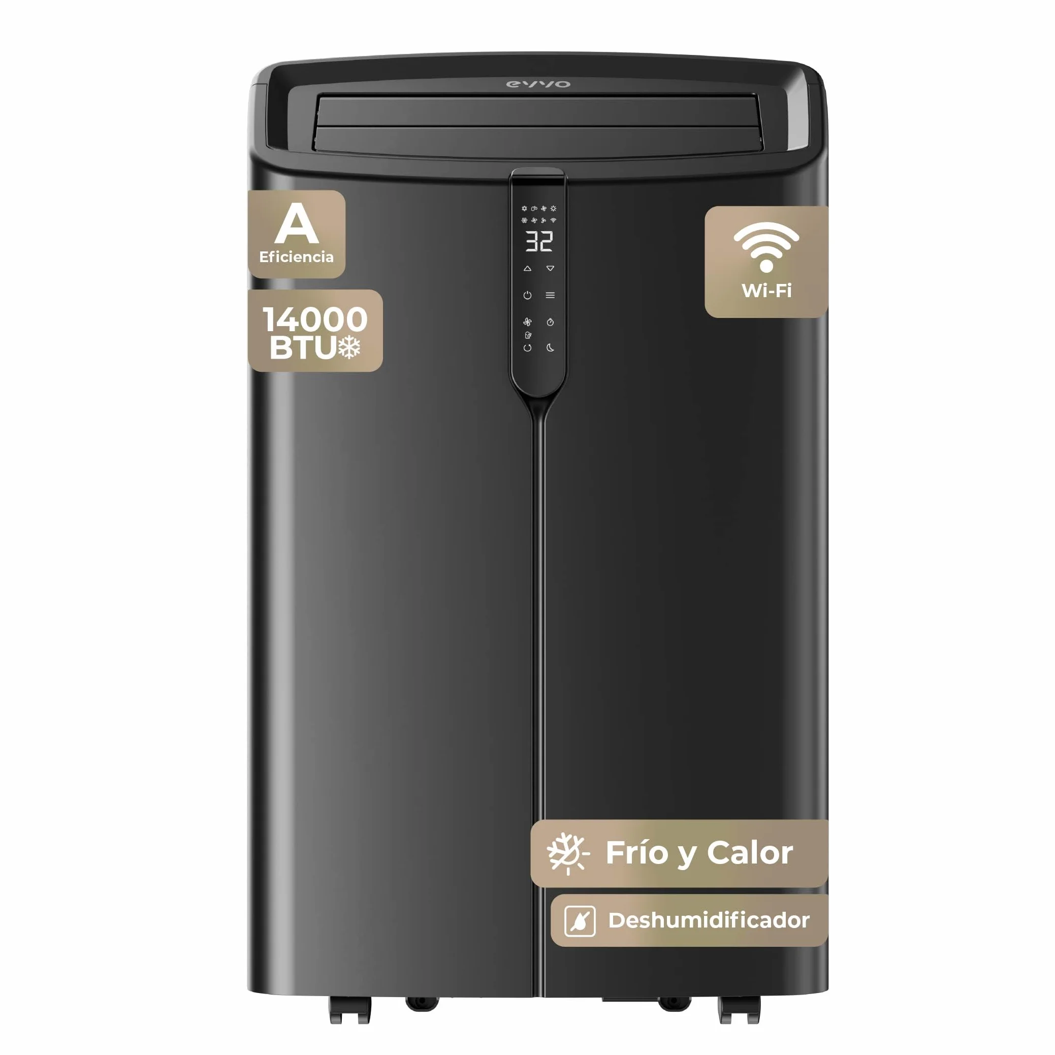 EVVO Clima P14 Silent WIFI - Aire Acondicionado Portátil 14000 BTU con Bomba de Calor - Pingüino Aire Acondicionado y Calefacción, WiFi, Silencioso, Deshumidificador, Frío y Calor con Kit de Ventana