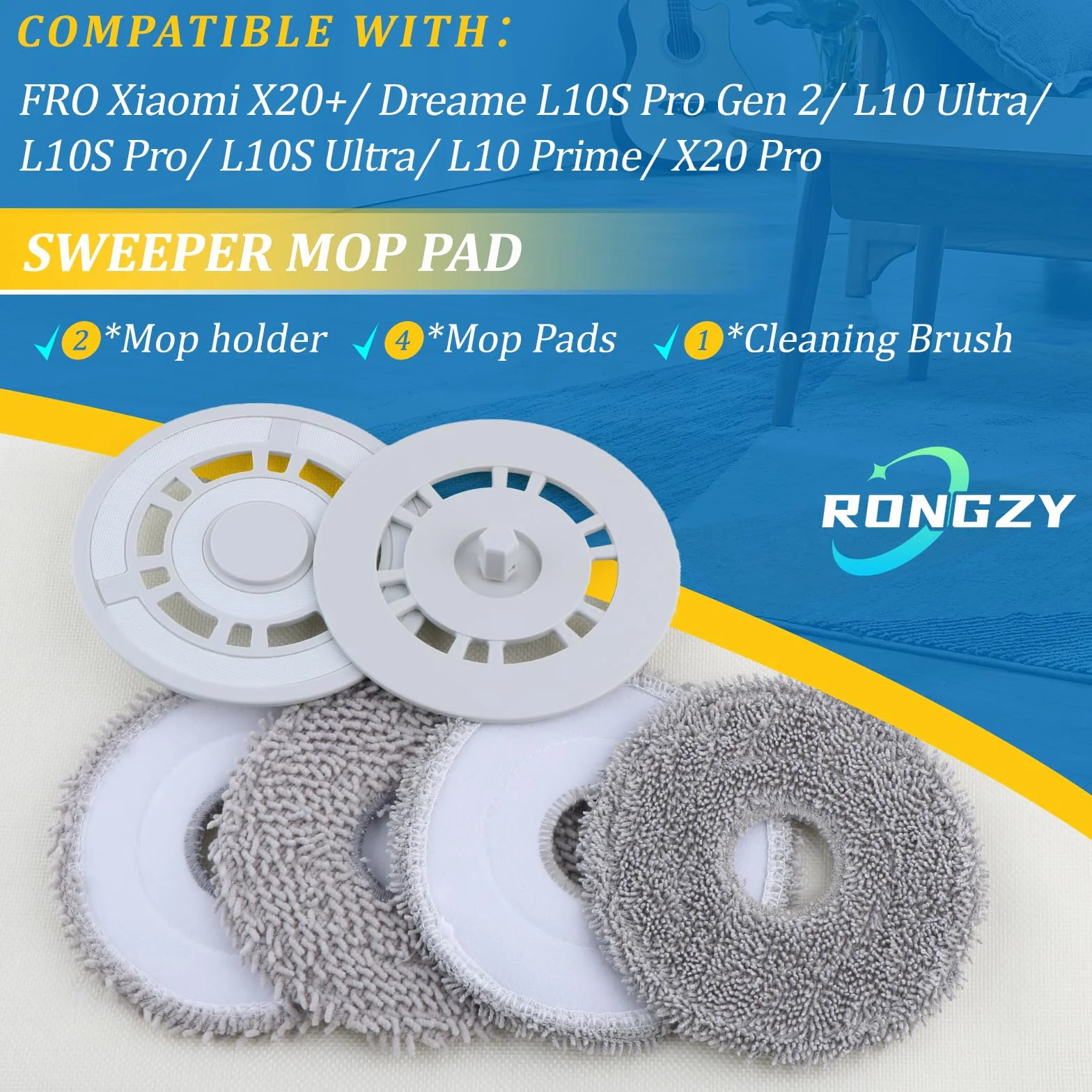 RongZy Soporte de Trapeador para Xiaomi X20+ Lavable y Reutilizables Paños de Fregona para Dreame L10S Pro Gen 2/ L10 Ultra/ L10S Pro/ L10S Ultra/ L10 Prime/ X20 Pro Robot Aspirador Accesorios XX