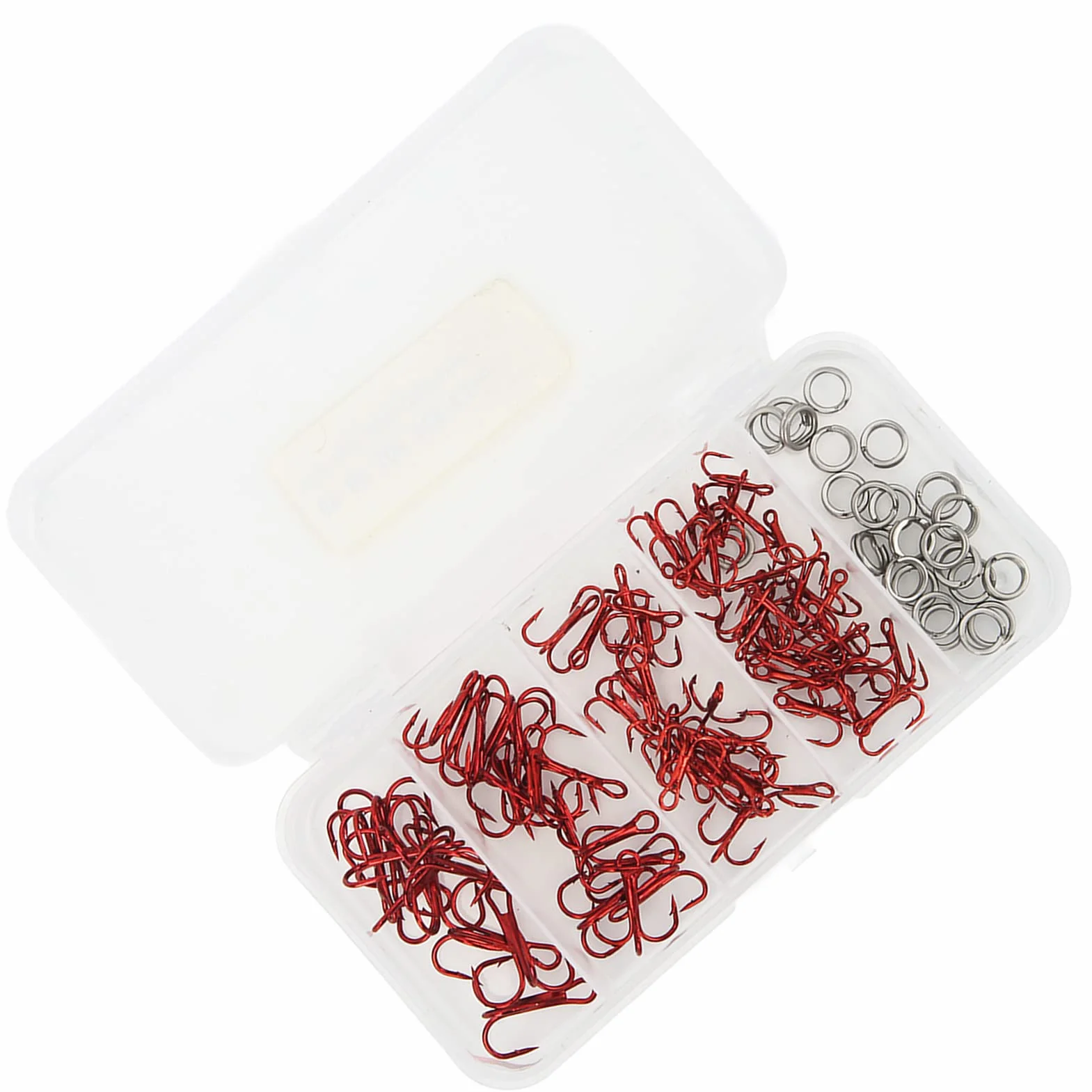 Anzuelos de Pesca Triples de Acero con Alto Contenido de Carbono, Doble Anillo, para Señuelos Cebo en Agua Salada, 100 Uds con Caja