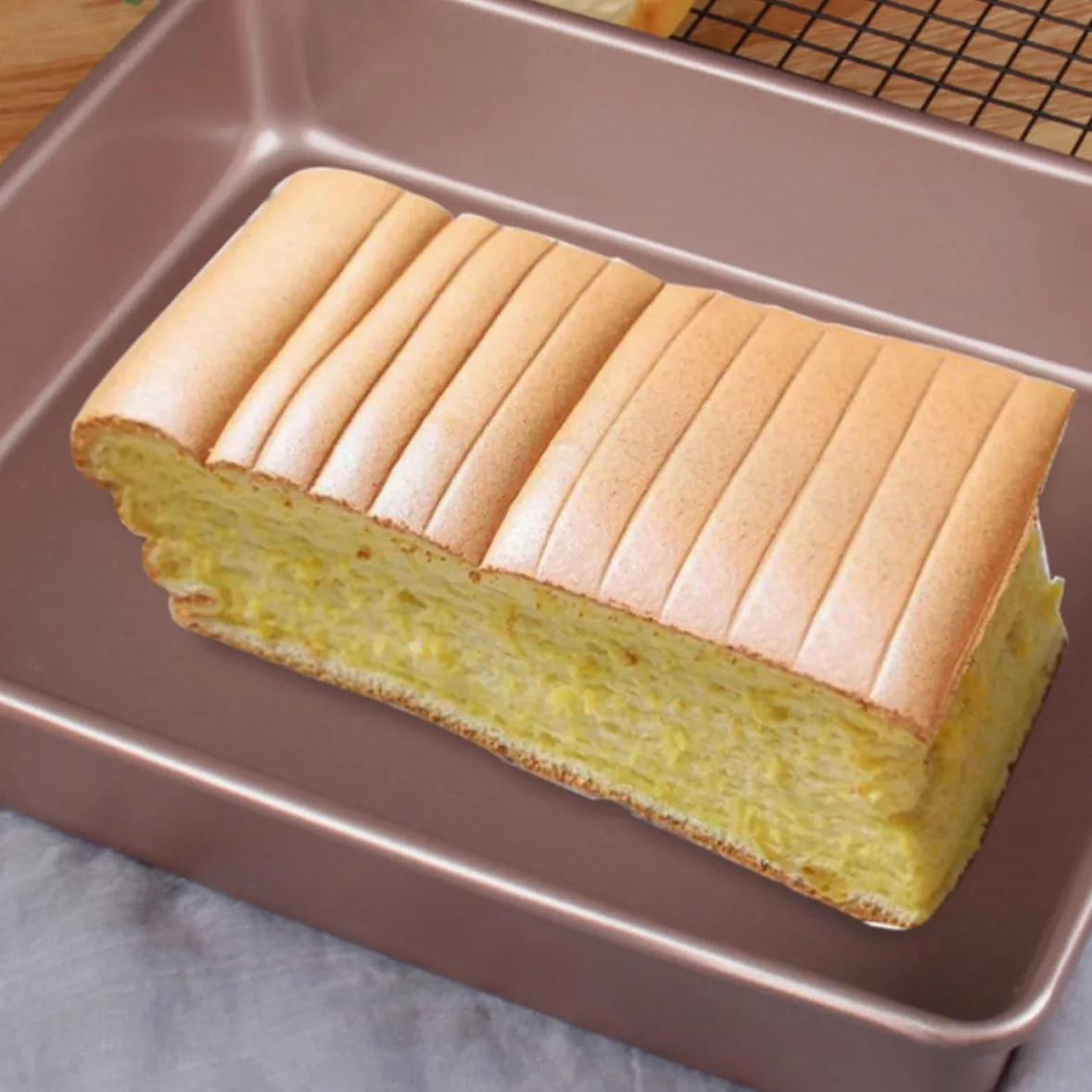 Set de 3 Moldes Rectangulares de Acero al Carbono Dorado para Hornear, Bandejas Fáciles de Usar y Convenientes para Pasteles y Fiestas de Alimentos