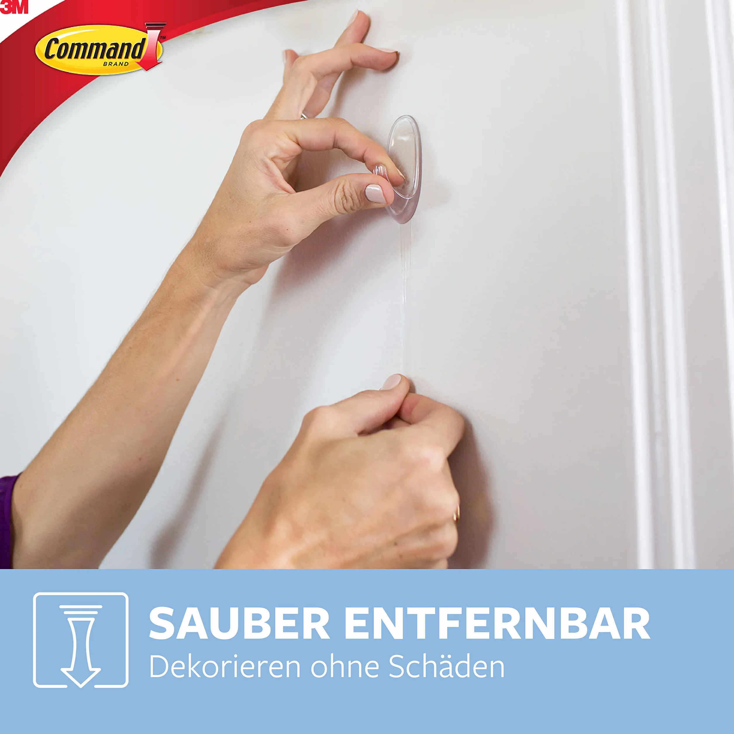 Command 17091CLR - Ganchos (900 gr de carga, talla M, 4 adhesivos para pared), color transparente