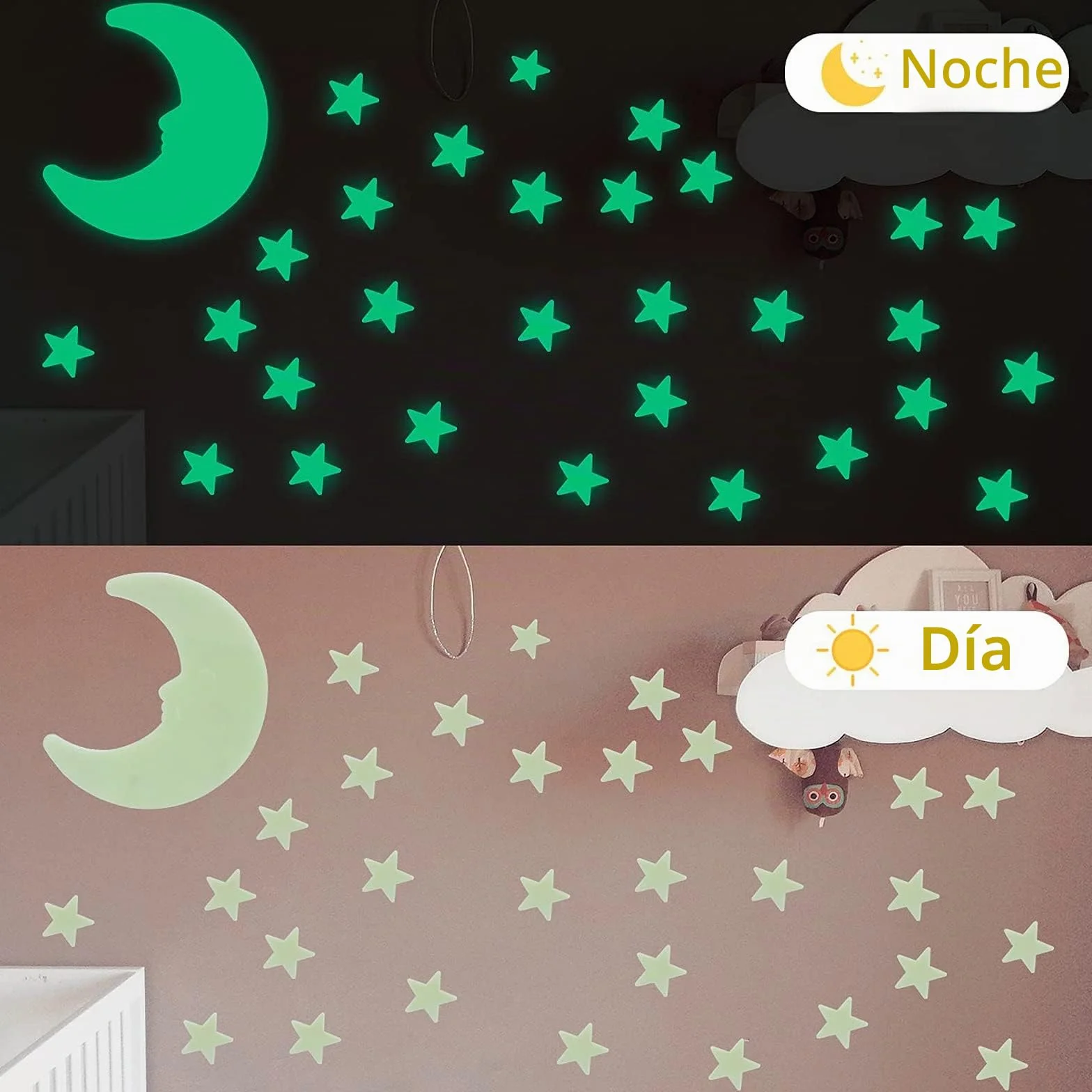 CAYUDEN 201 pcs Estrellas Fluorescentes 3D Pegatinas de Pared Infantiles con Luna