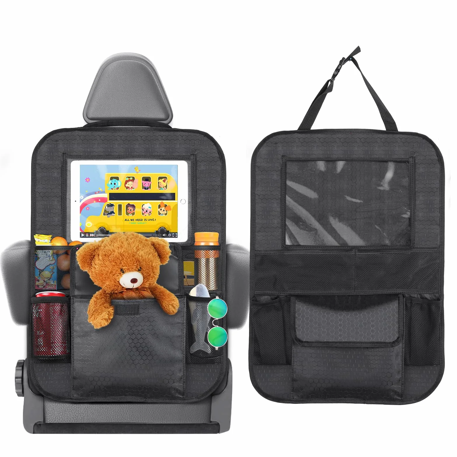 Romon Protector Asiento Coche Silla Bebe,Organizador de Asiento Trasero para Coche, Resistente al Agua y fácil de Limpiar, Tejido Oxford organizador de asiento con mucho espacio de almacenamiento