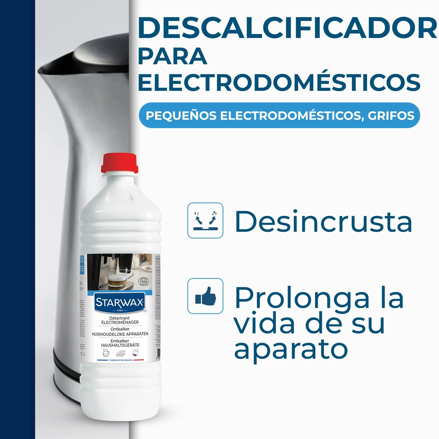 STARWAX - Descalcificador Electrodomésticos - Eficaz incluso en superficies muy incrustadas - Acción rápida - Eficaz en frío - 100% de origen natural - Listo para usar - 1L