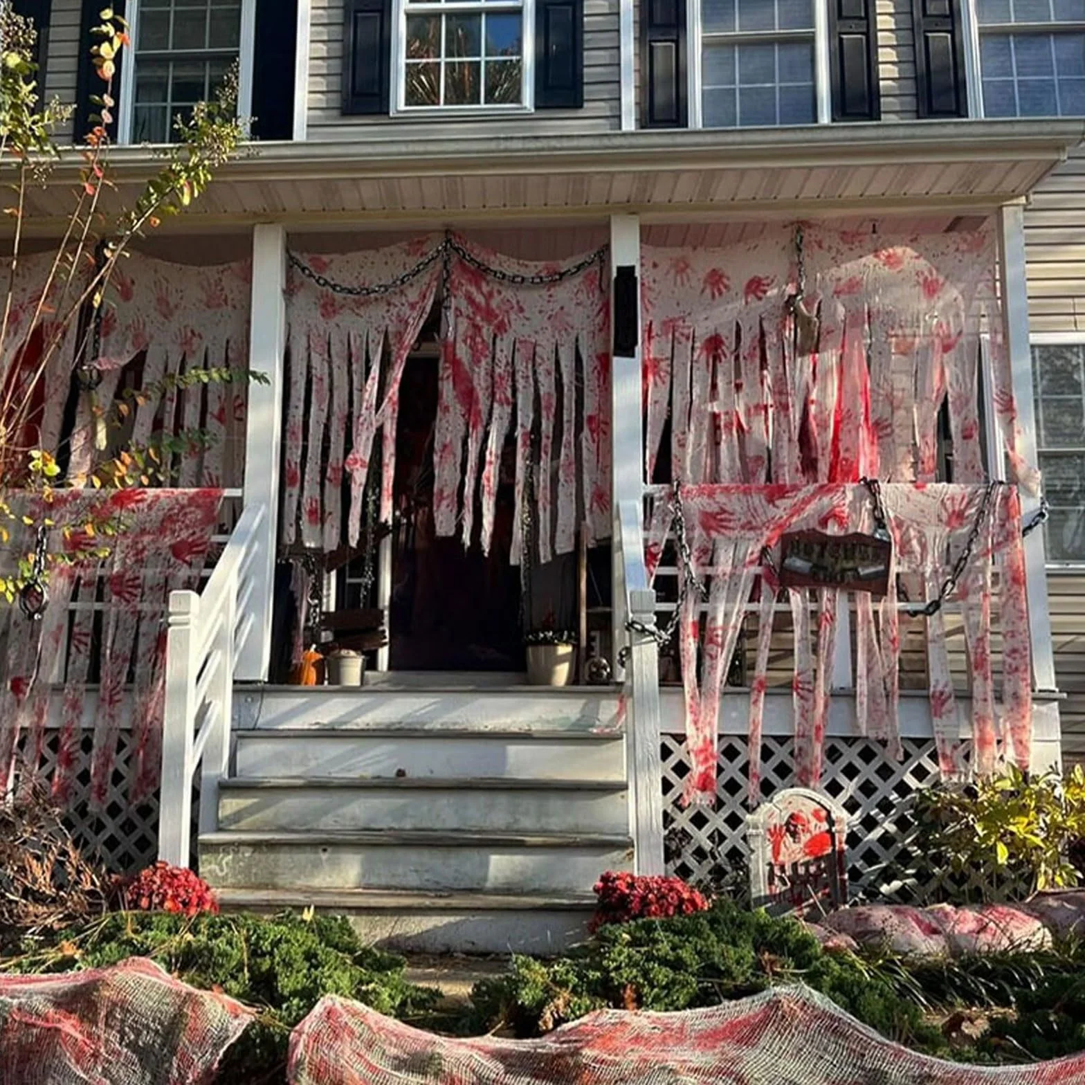 GWAWG Cortina de puerta de Halloween con estampados sangrientos, 39 x 65 pulgadas, tela espeluznante y sangrienta, accesorios de decoración de puerta de casa embrujada para entrada de fiesta de