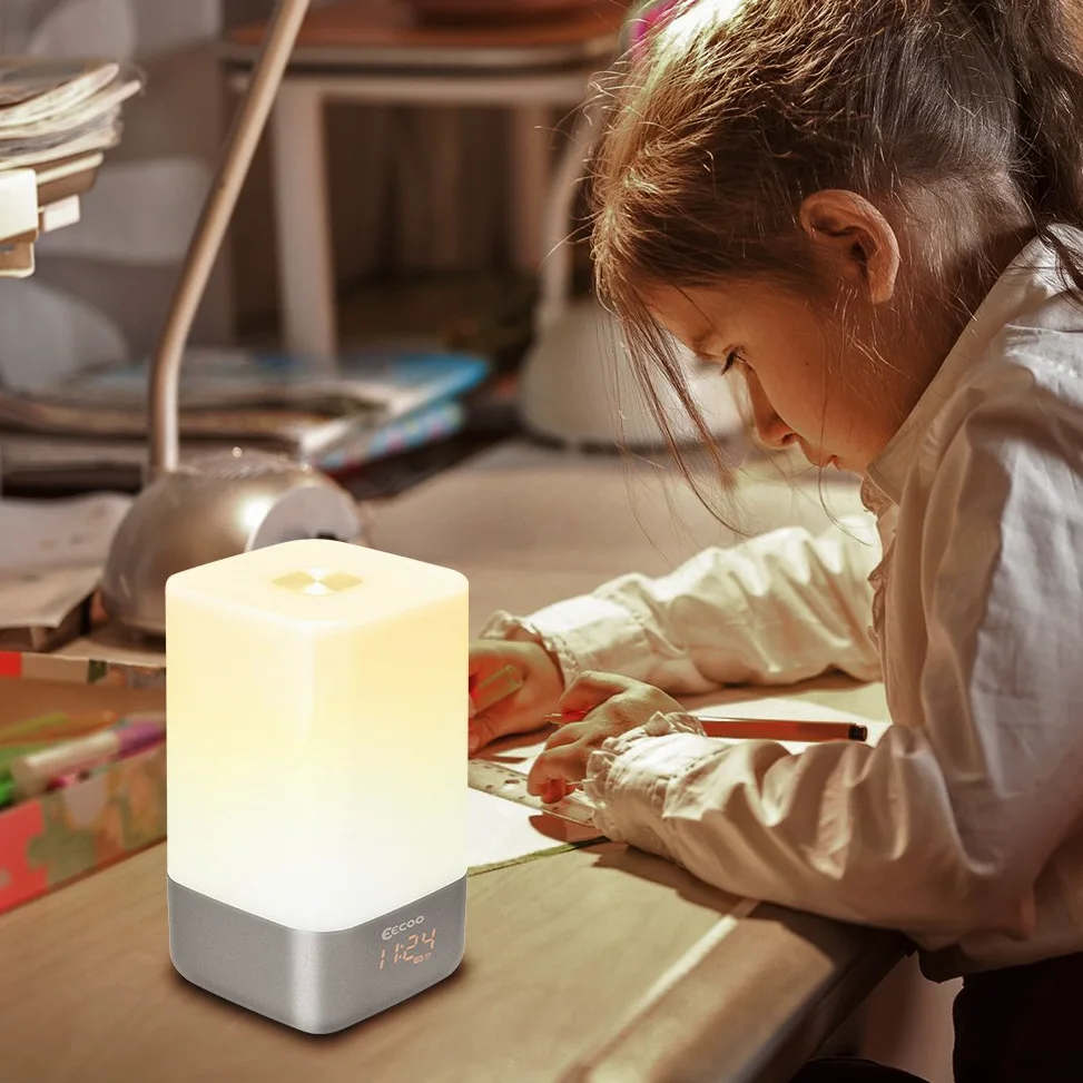 Fdit 5 Sonidos Despertar Luz Alarm Reloj Amanecer Simulation Lámpara de Noche con Naturales