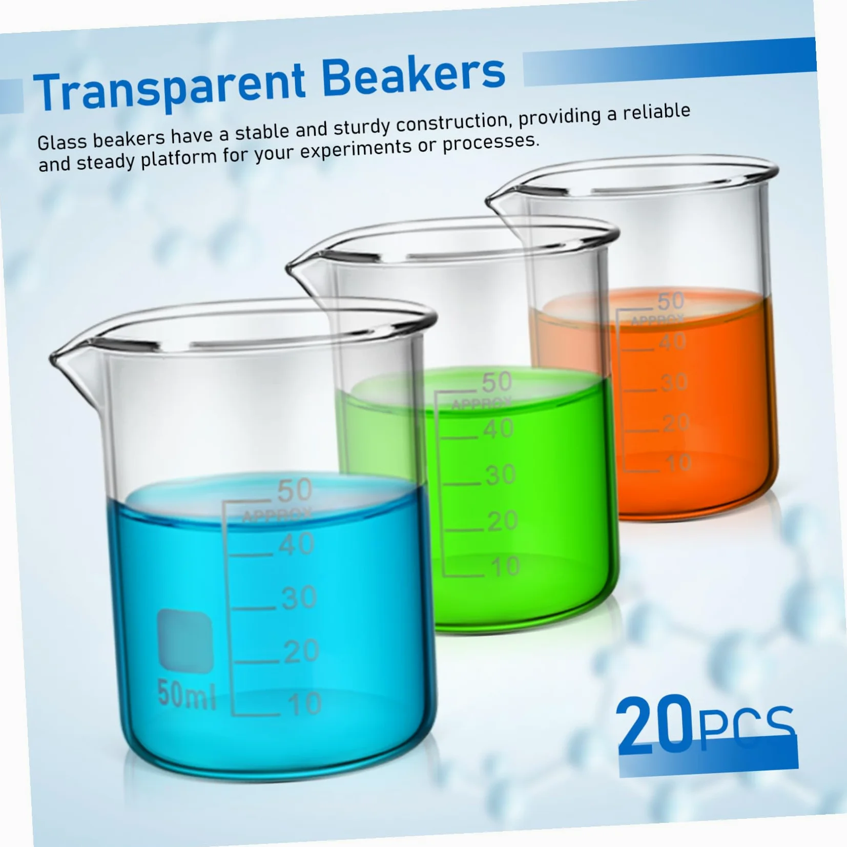 SHINEOFI Vasos Medidores de Vidrio Uso Versátil Resistentes y Estables de 50 Ml Set de 20 y Diseño Simple y Elegante para Laboratorio