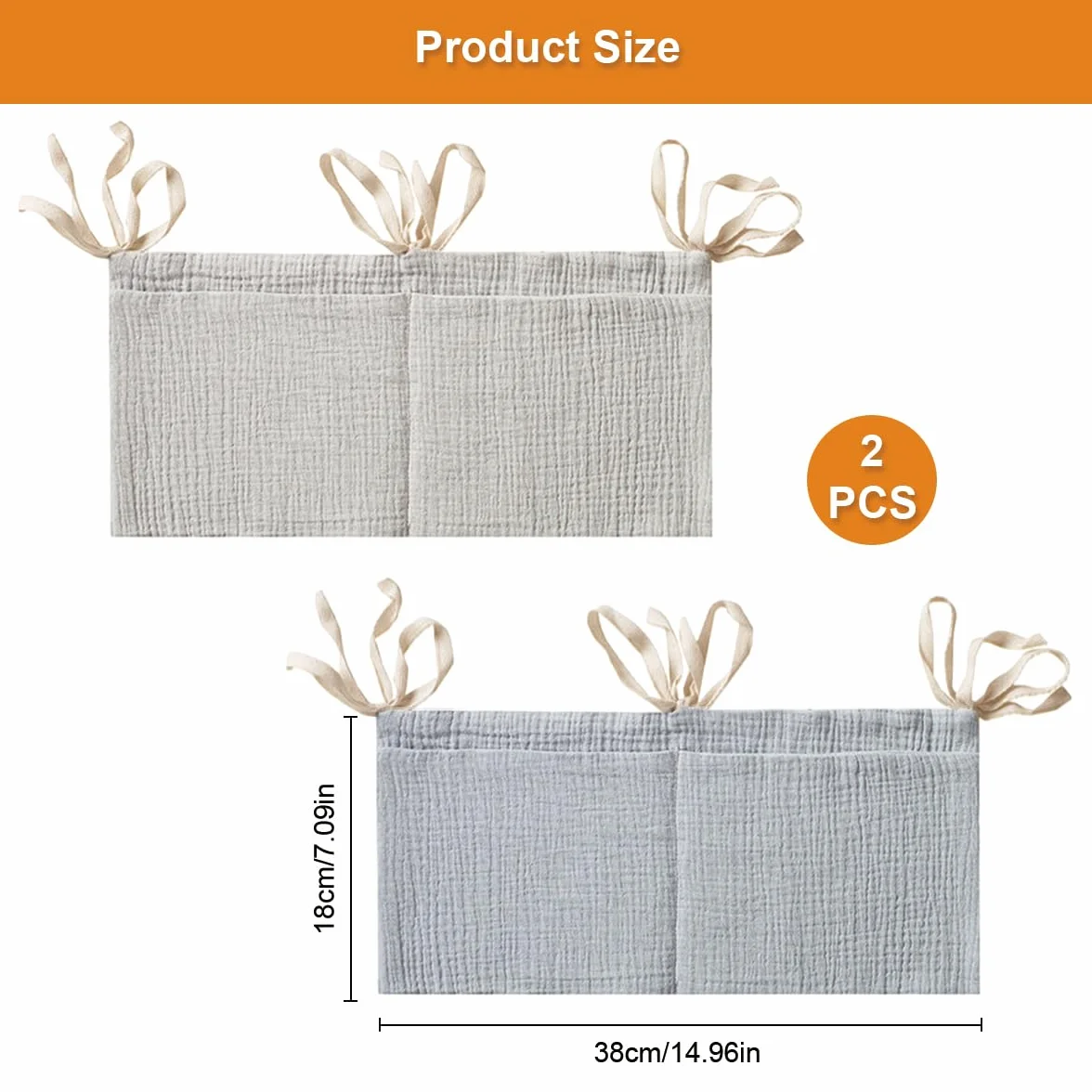 Organizador Cuna 2 Piezas Bolsas Almacenamiento Ajustable Colgante con Dos Bolsillos Grandes