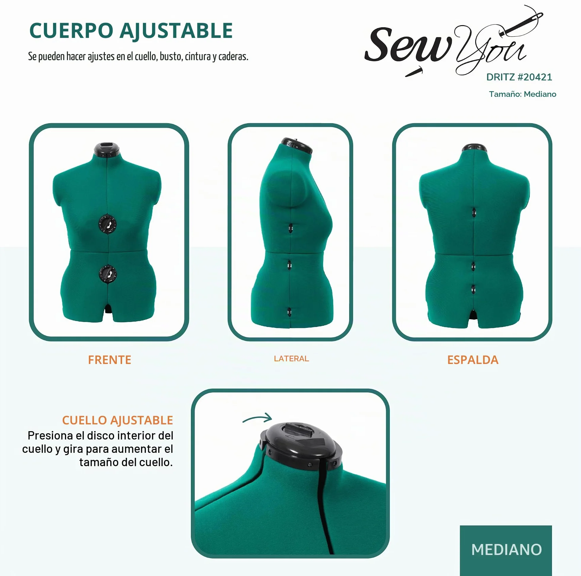 Dritz Forma de Vestido Ajustable, Verde ópalo, M