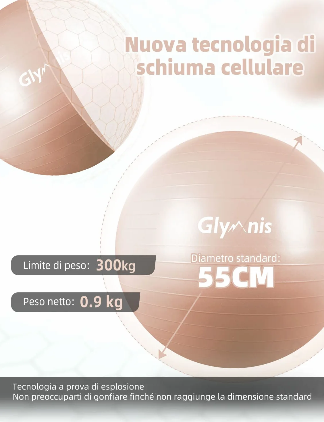 Glymnis Pelota de Pilates Anti-Burst 55cm 65cm 75cm con Hinchador