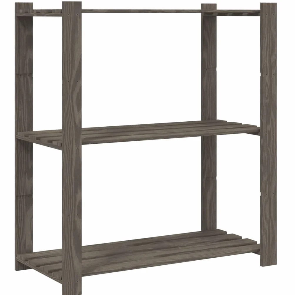 Estantería de 3 Niveles Madera Maciza Pino Gris 80x38x90 cm, Estanterias Almacenaje, Estanterias Trastero, Estanterias para Garaje, Estantes para Herramientas, Estanteria Almacen - 373386