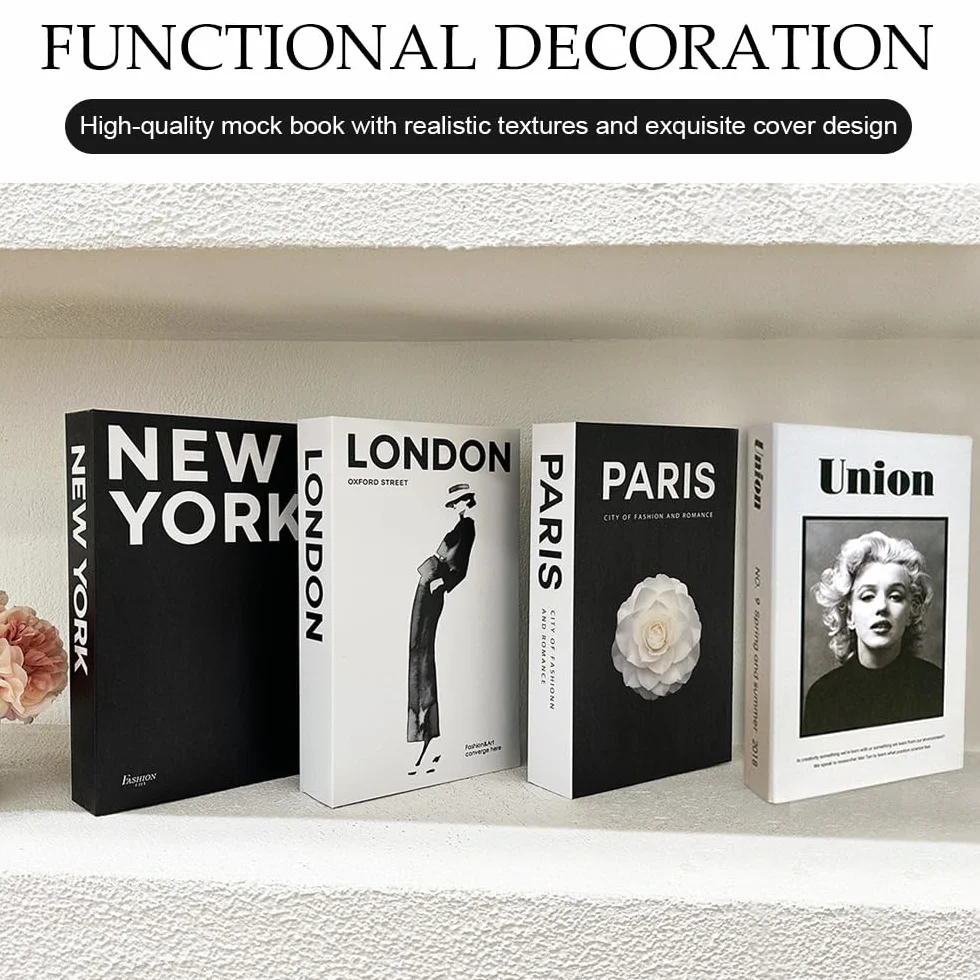 4PCS Libros Decorativos Falsos Moda,Libros de Decoracion de Interiores,Decoracion Estanteria Libros de Imitación Plegables,Decoracion Hogar Libros de Exhibición Falsos,Display Libreria Falsa