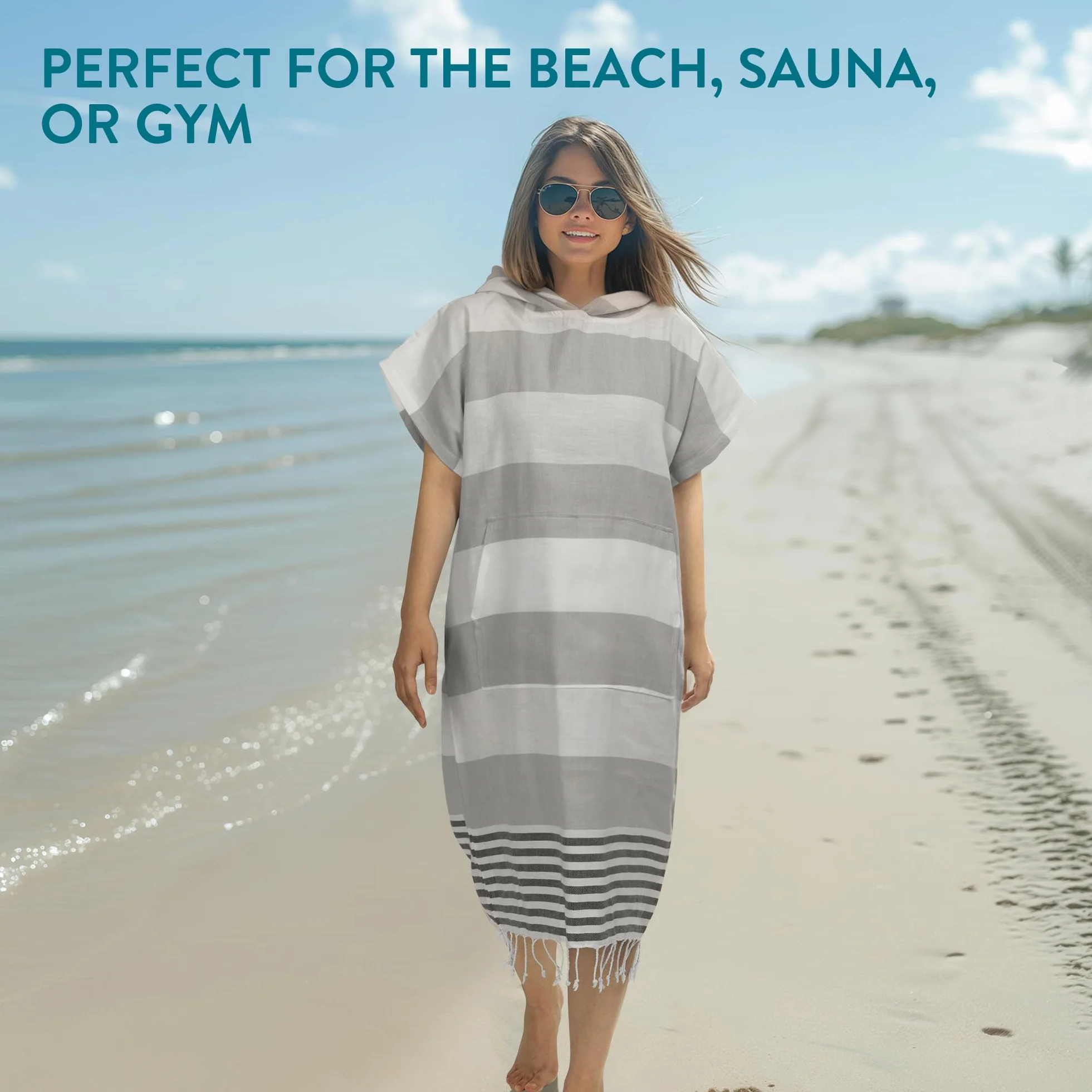 JEMIDI Poncho Surf Hombre Mujer Playa Tela Hammam Ligero Secado Rápido Bolsillo Capucha Toalla Rizo Rayas