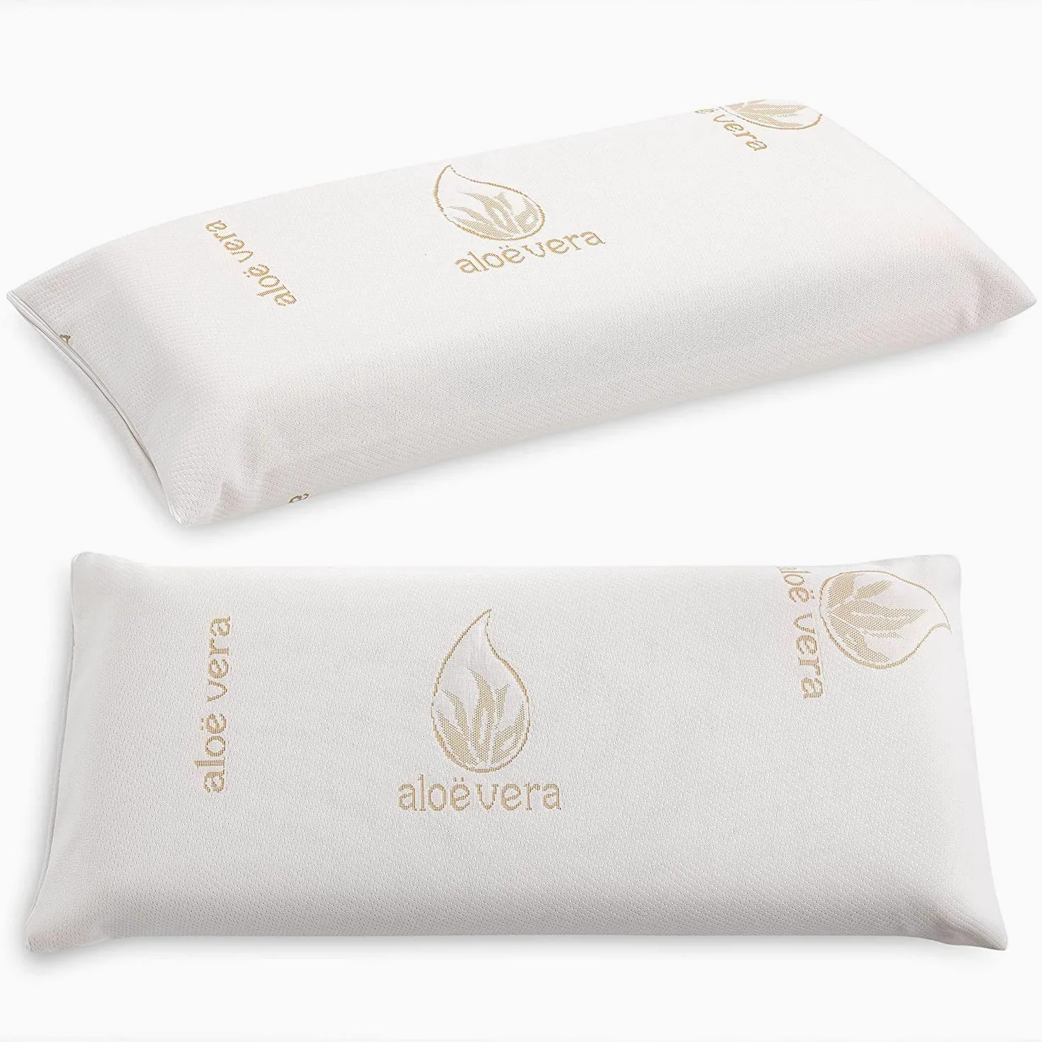 Almohada viscoelastica, Antiácaros y Antibacterias, Tejido Aloe Vera, con Funda, Tratamiento Ozono (Pack 2 x 70 cm)